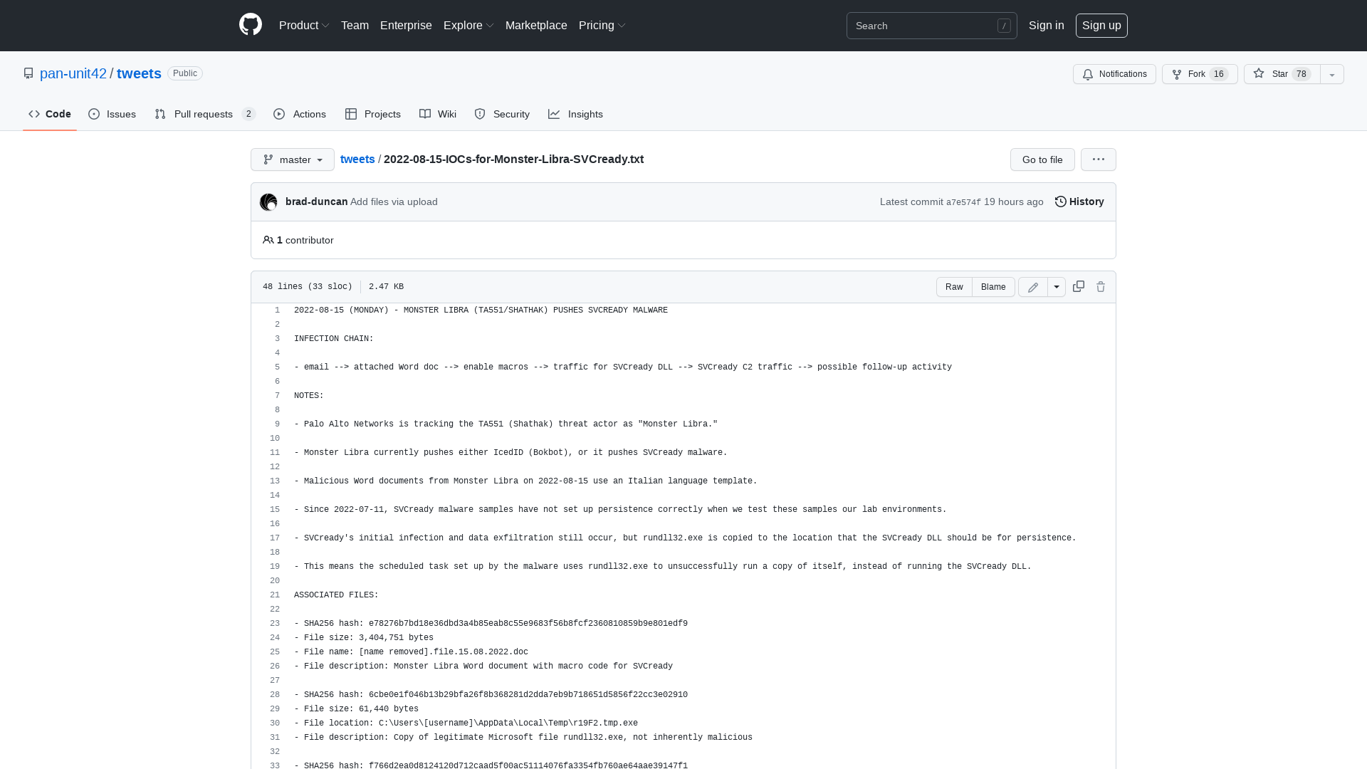 tweets/2022-08-15-IOCs-for-Monster-Libra-SVCready.txt at master · pan-unit42/tweets · GitHub