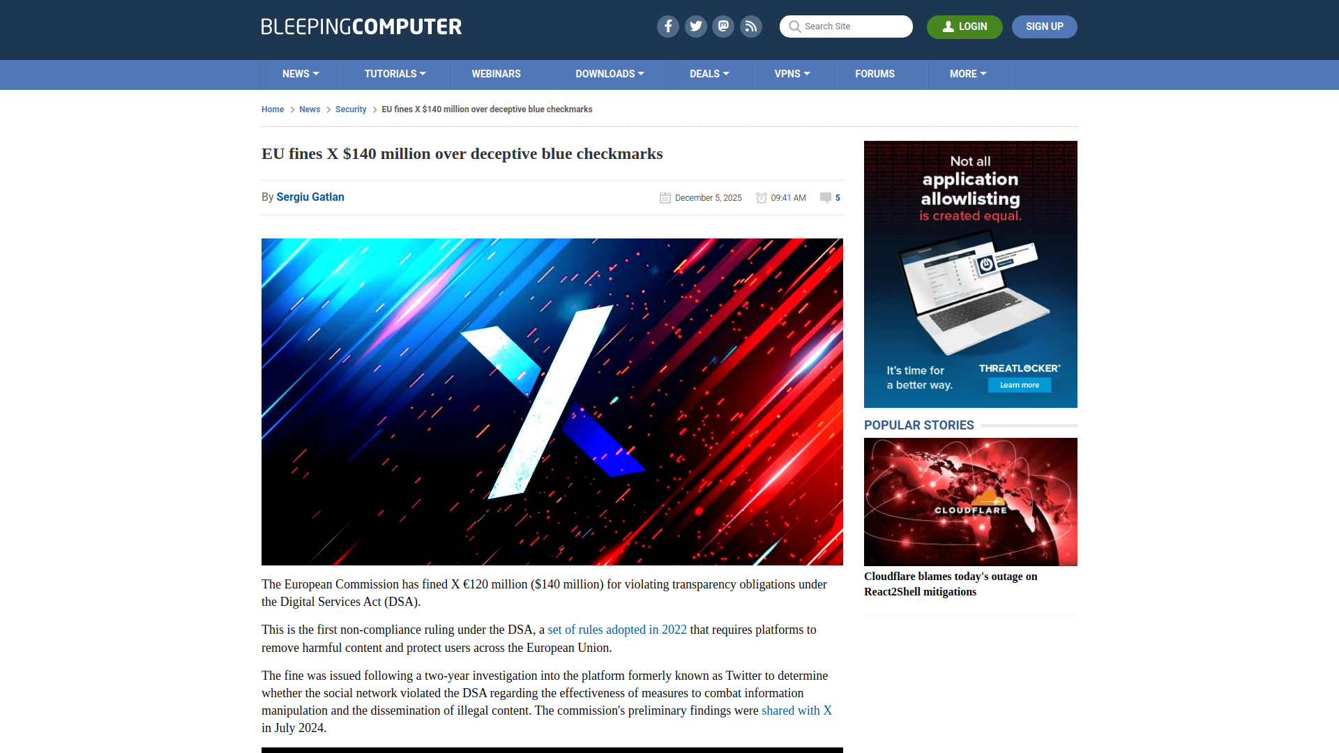 EU fines X $140 million over deceptive blue checkmarks