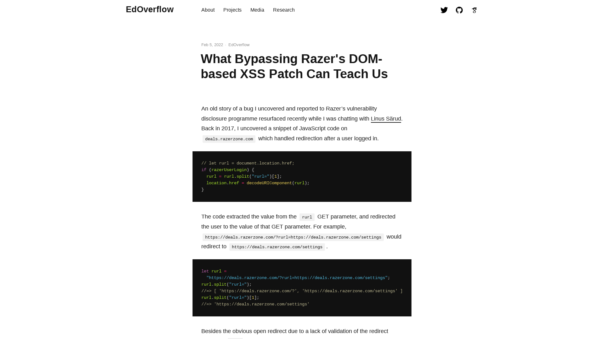 What Bypassing Razer's DOM-based XSS Patch Can Teach Us - EdOverflow
