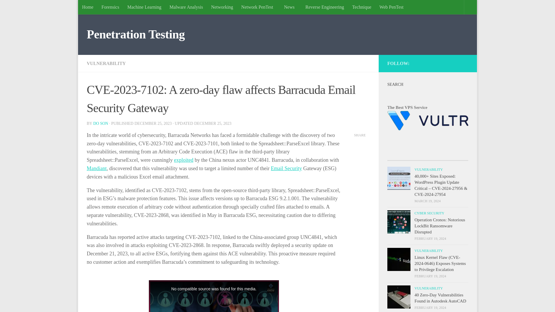 CVE-2023-7102: A zero-day flaw affects Barracuda Email Security Gateway