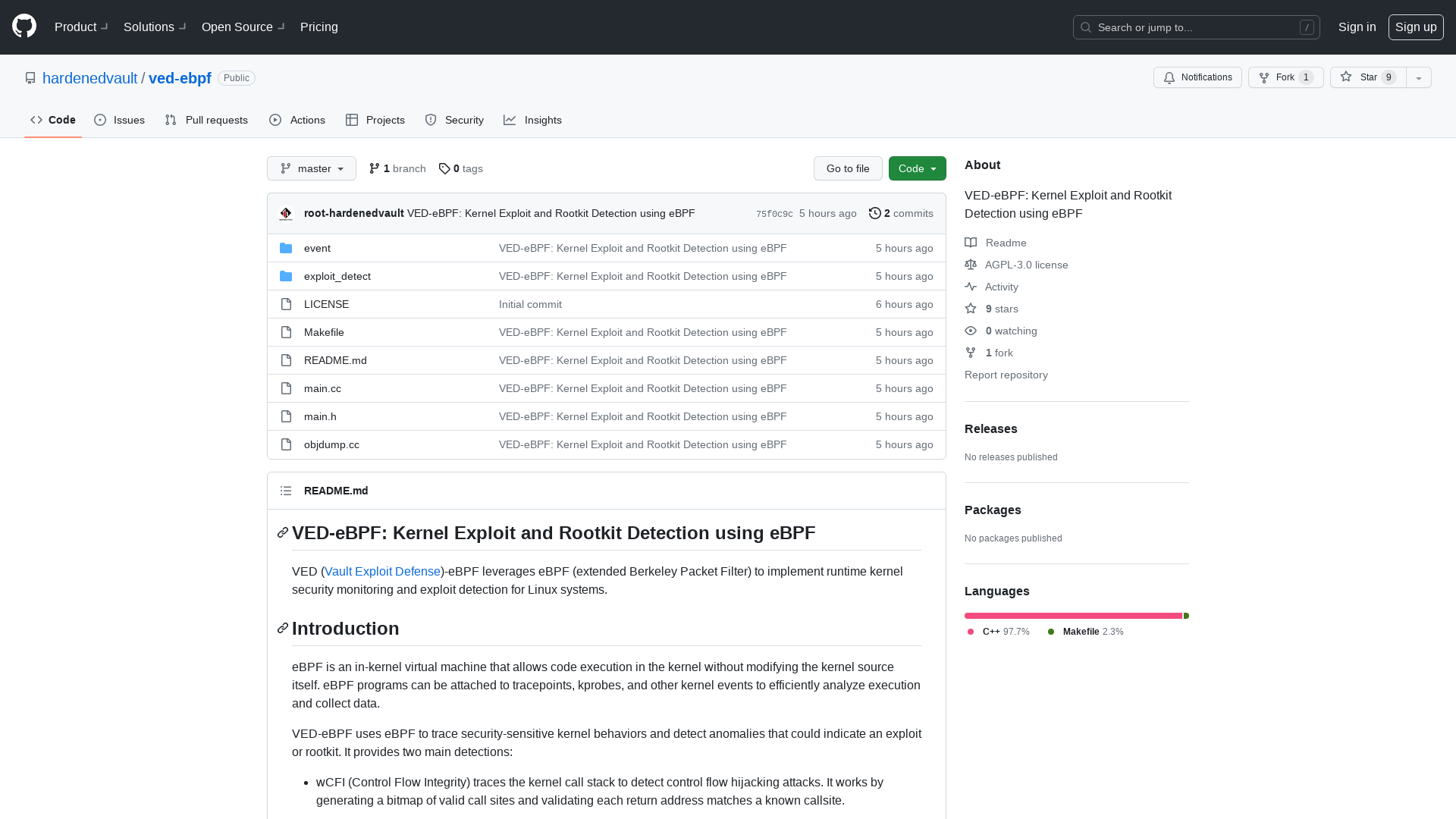 GitHub - hardenedvault/ved-ebpf: VED-eBPF: Kernel Exploit and Rootkit Detection using eBPF