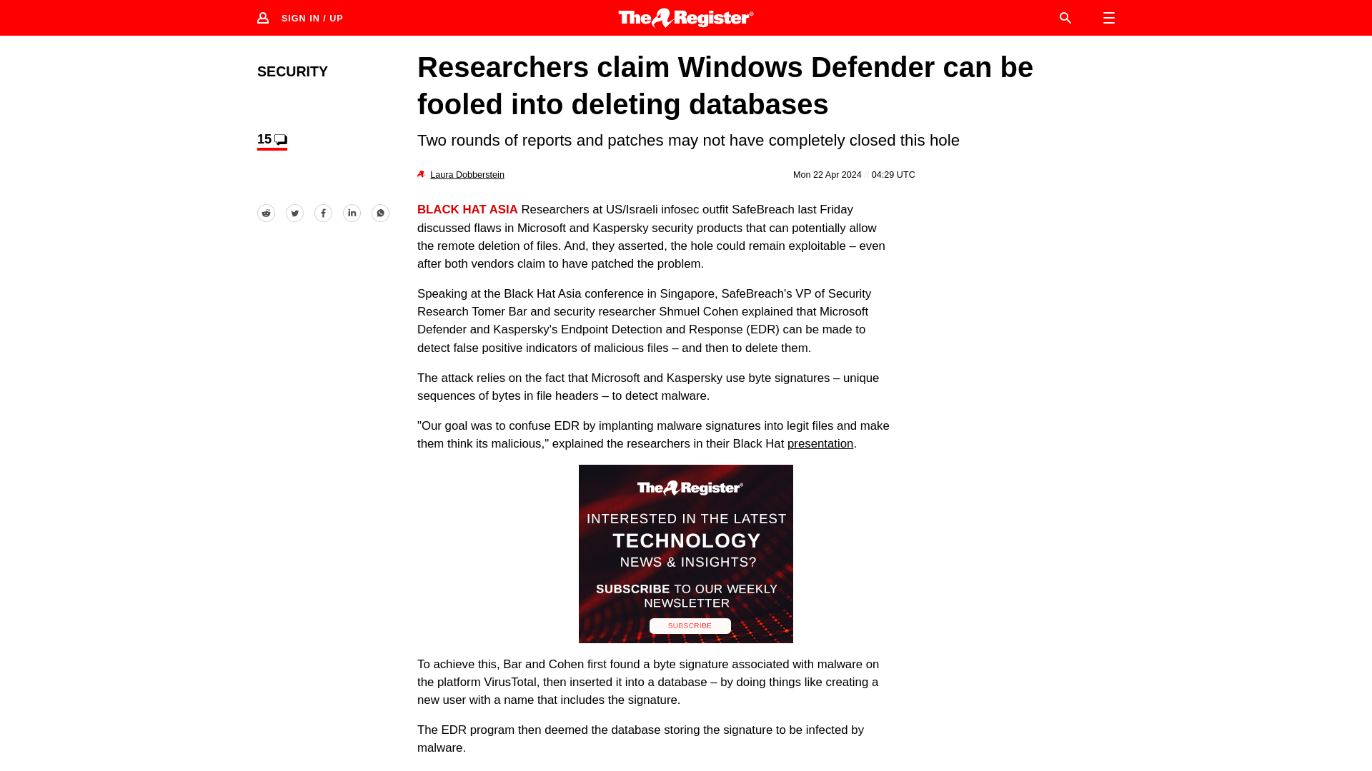 Researchers: Windows Defender attack can delete databases • The Register