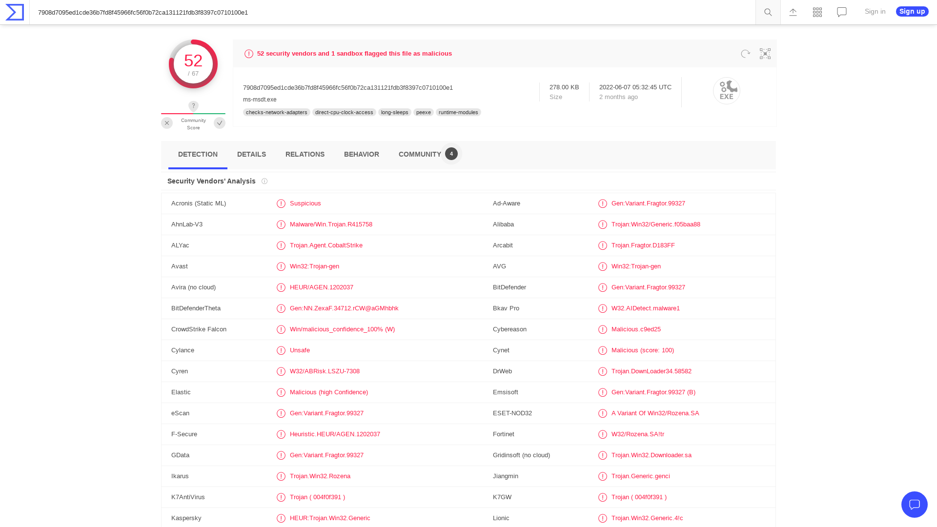 VirusTotal - File - 7908d7095ed1cde36b7fd8f45966fc56f0b72ca131121fdb3f8397c0710100e1