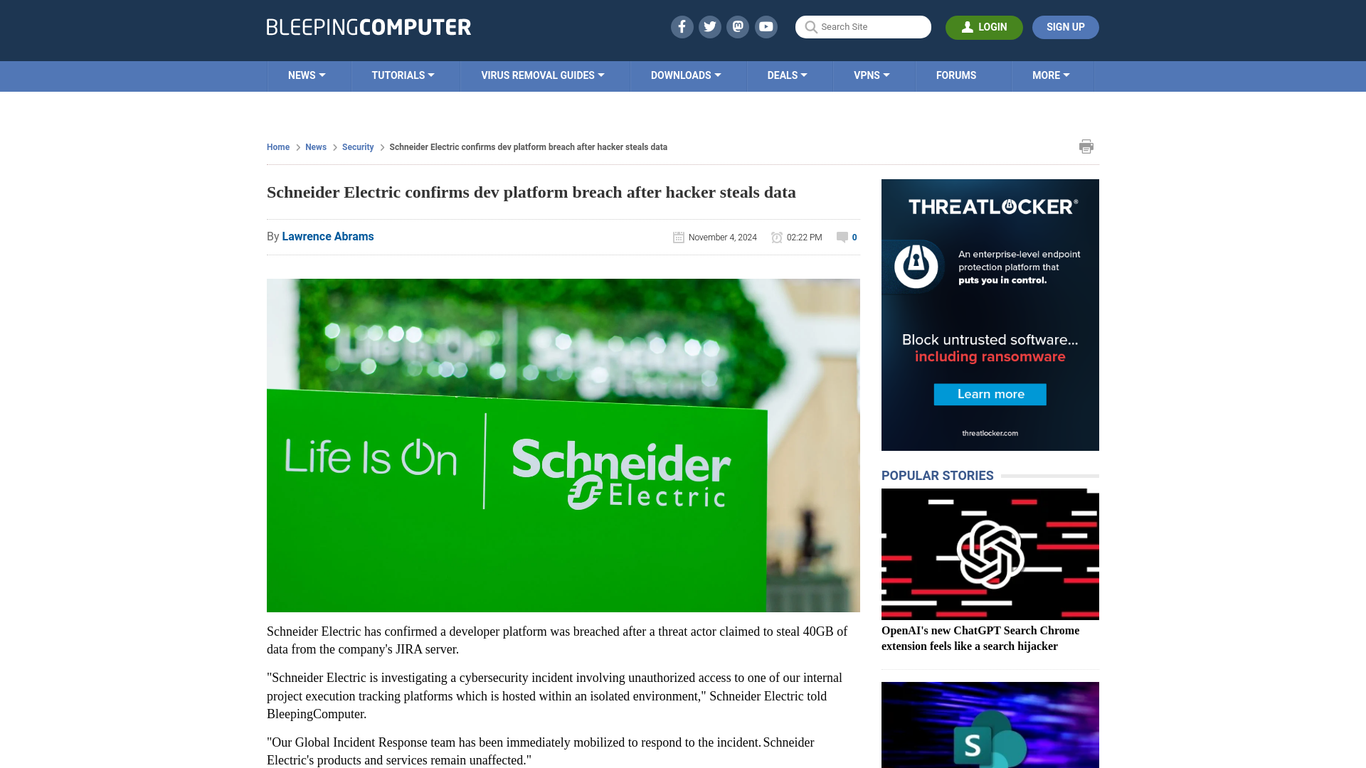 Schneider Electric confirms dev platform breach after hacker steals data