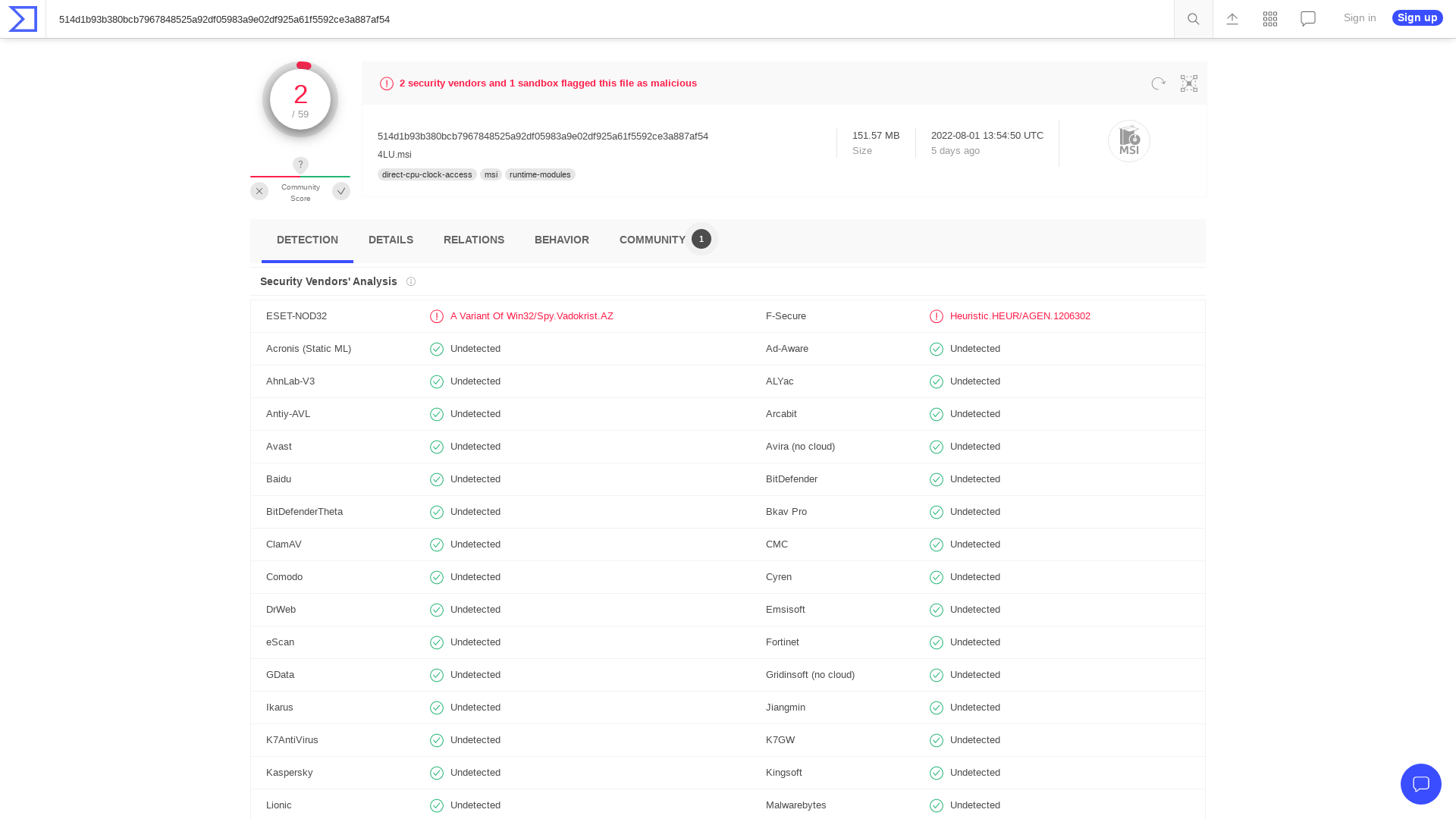 VirusTotal - File - 514d1b93b380bcb7967848525a92df05983a9e02df925a61f5592ce3a887af54