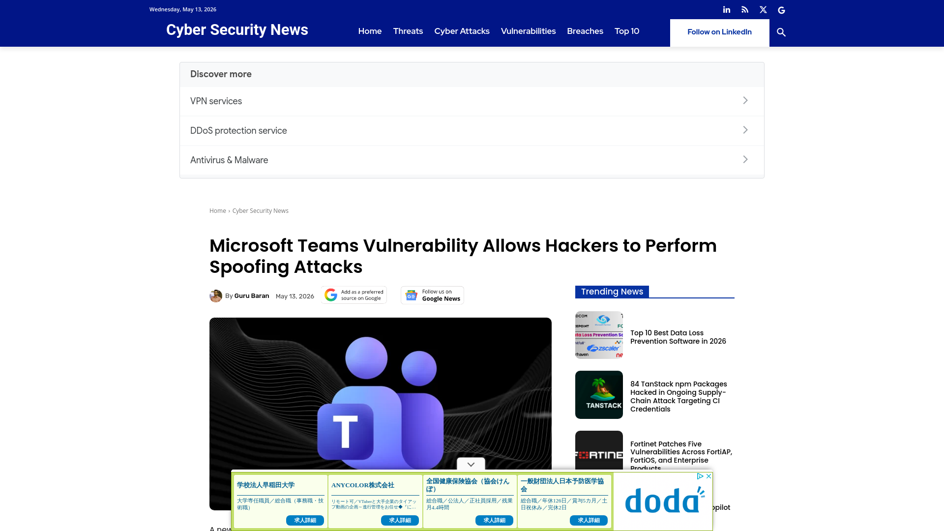 Microsoft Teams Vulnerability Allows Hackers to Perform Spoofing Attacks