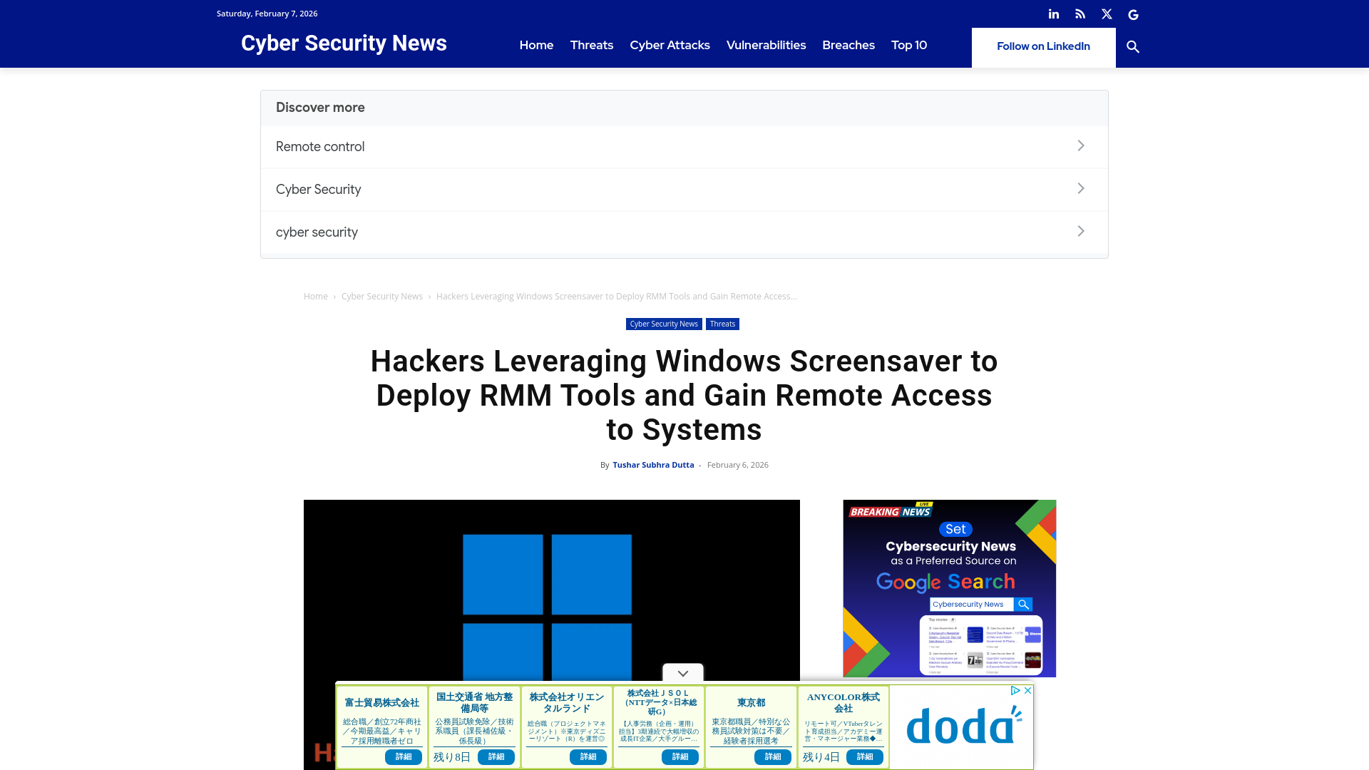 Hackers Leveraging Windows Screensaver to Deploy RMM Tools and Gain Remote Access to Systems