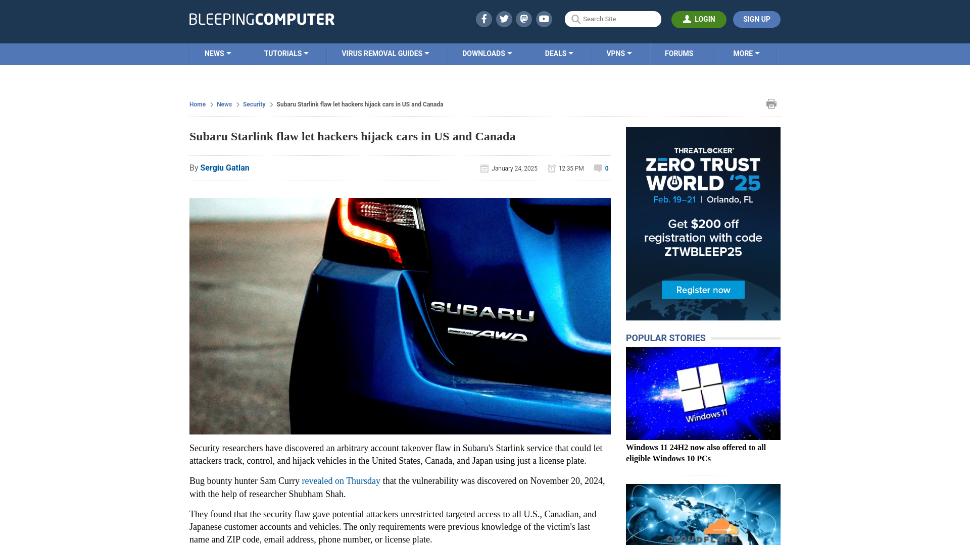 Subaru Starlink flaw let hackers hijack cars in US and Canada