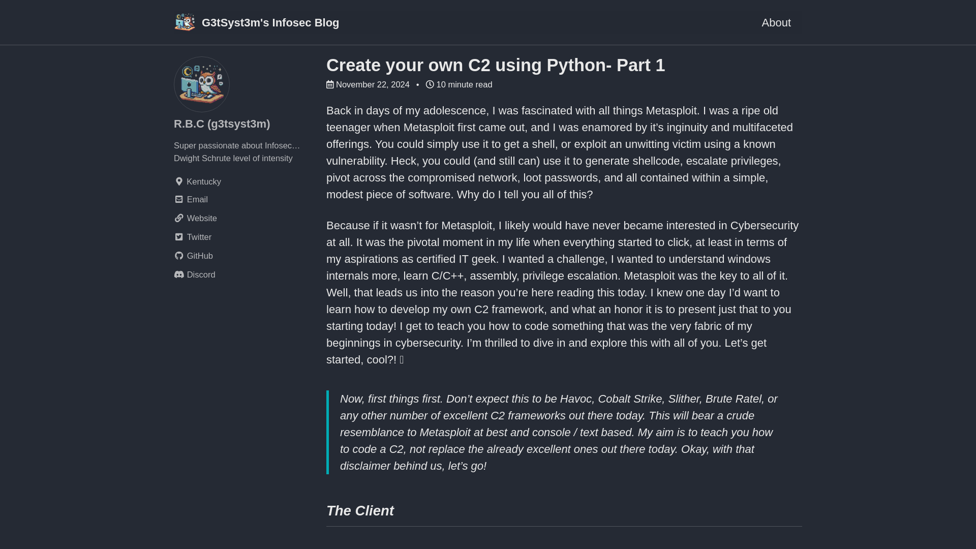 Create your own C2 using Python- Part 1 - G3tSyst3m’s Infosec Blog