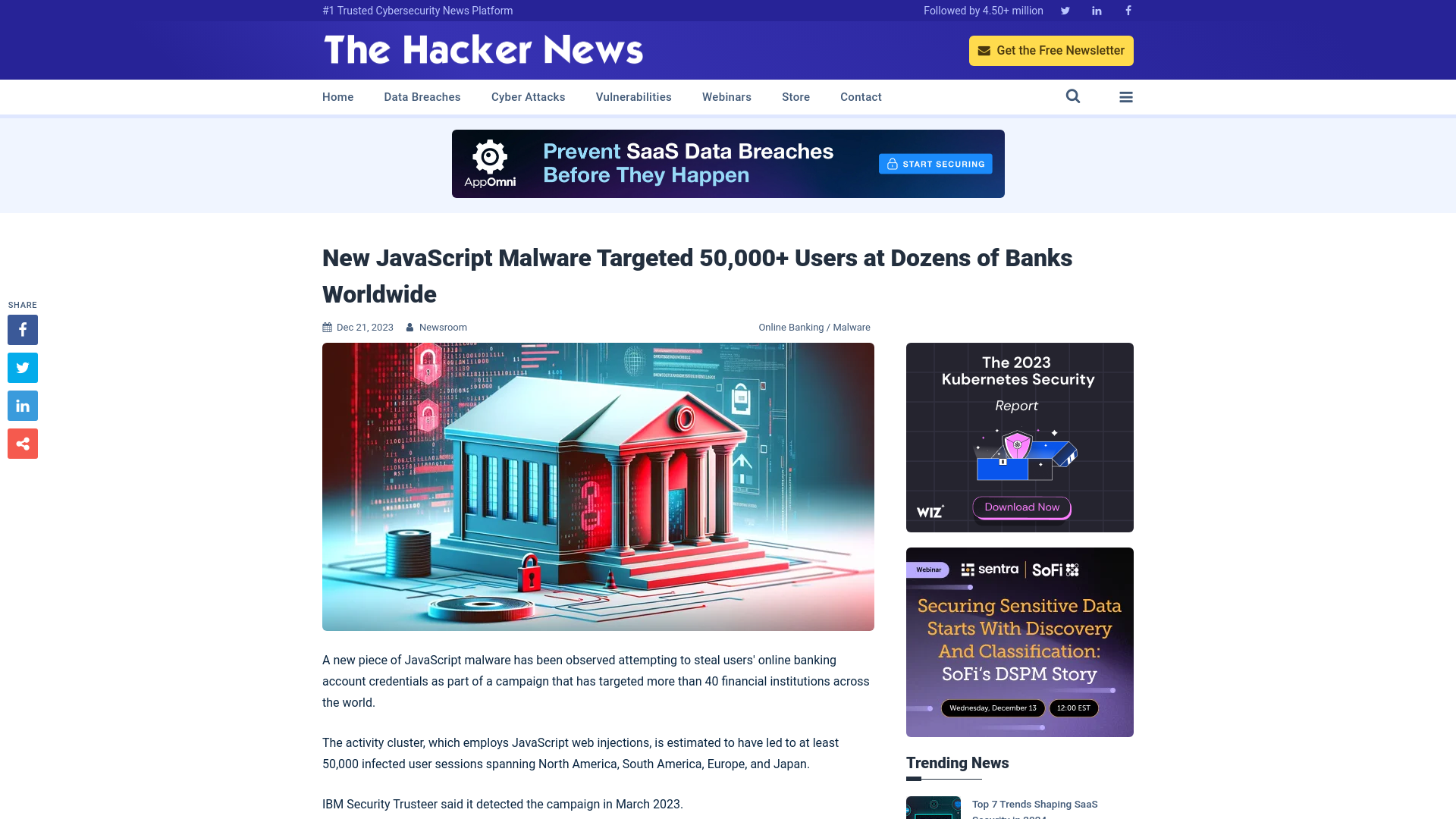 New JavaScript Malware Targeted 50,000+ Users at Dozens of Banks Worldwide