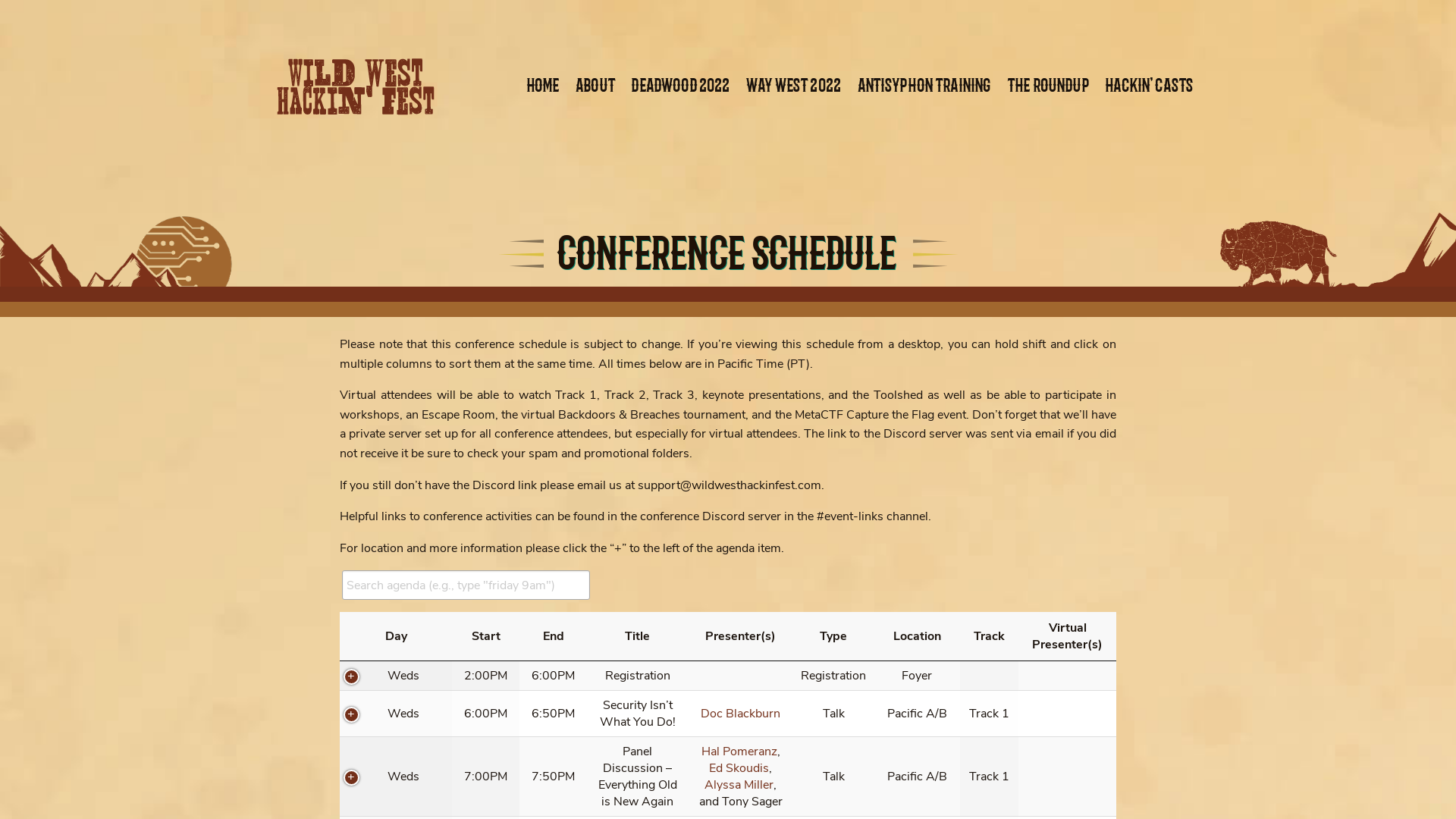 Conference Schedule - Wild West Hackin' Fest - Way West