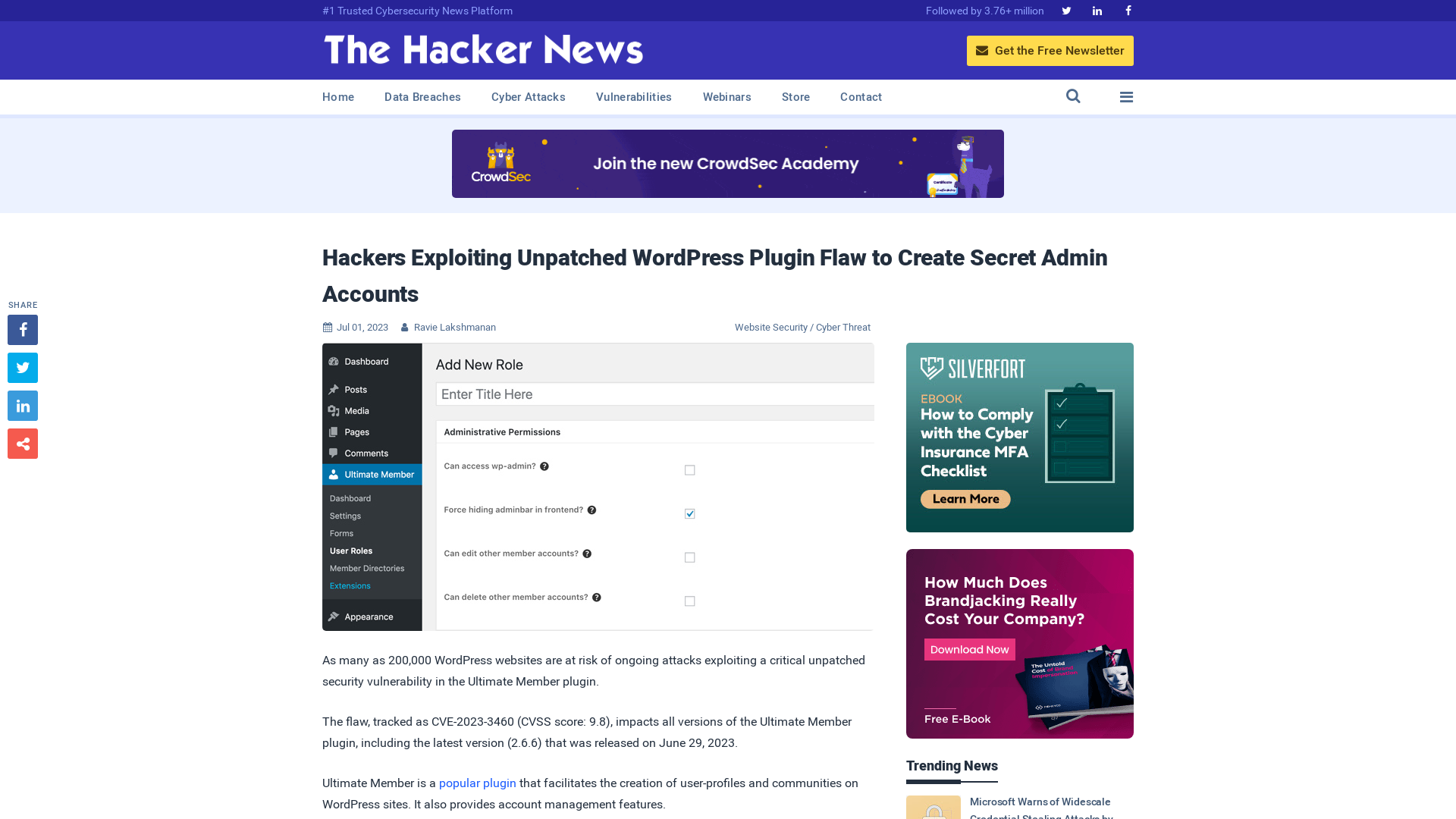 Hackers Exploiting Unpatched WordPress Plugin Flaw to Create Secret Admin Accounts