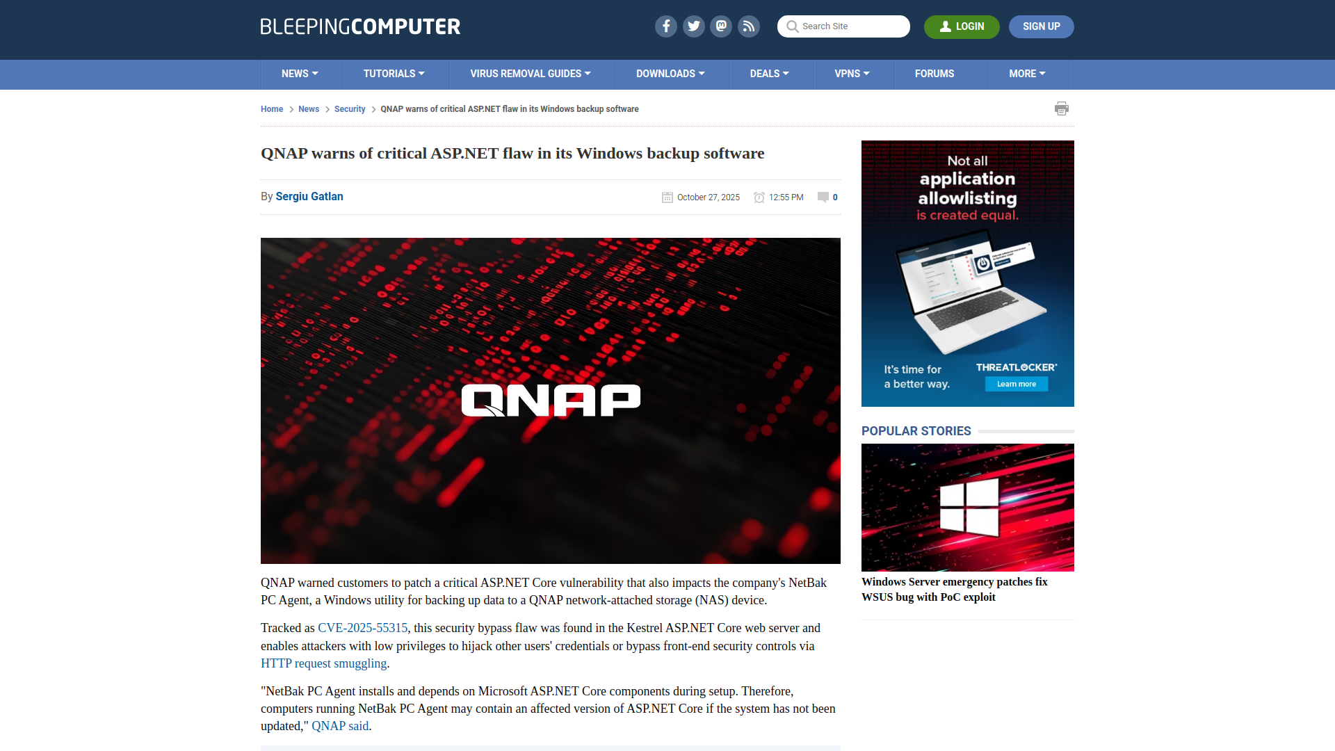 QNAP warns of critical ASP.NET flaw in its Windows backup software