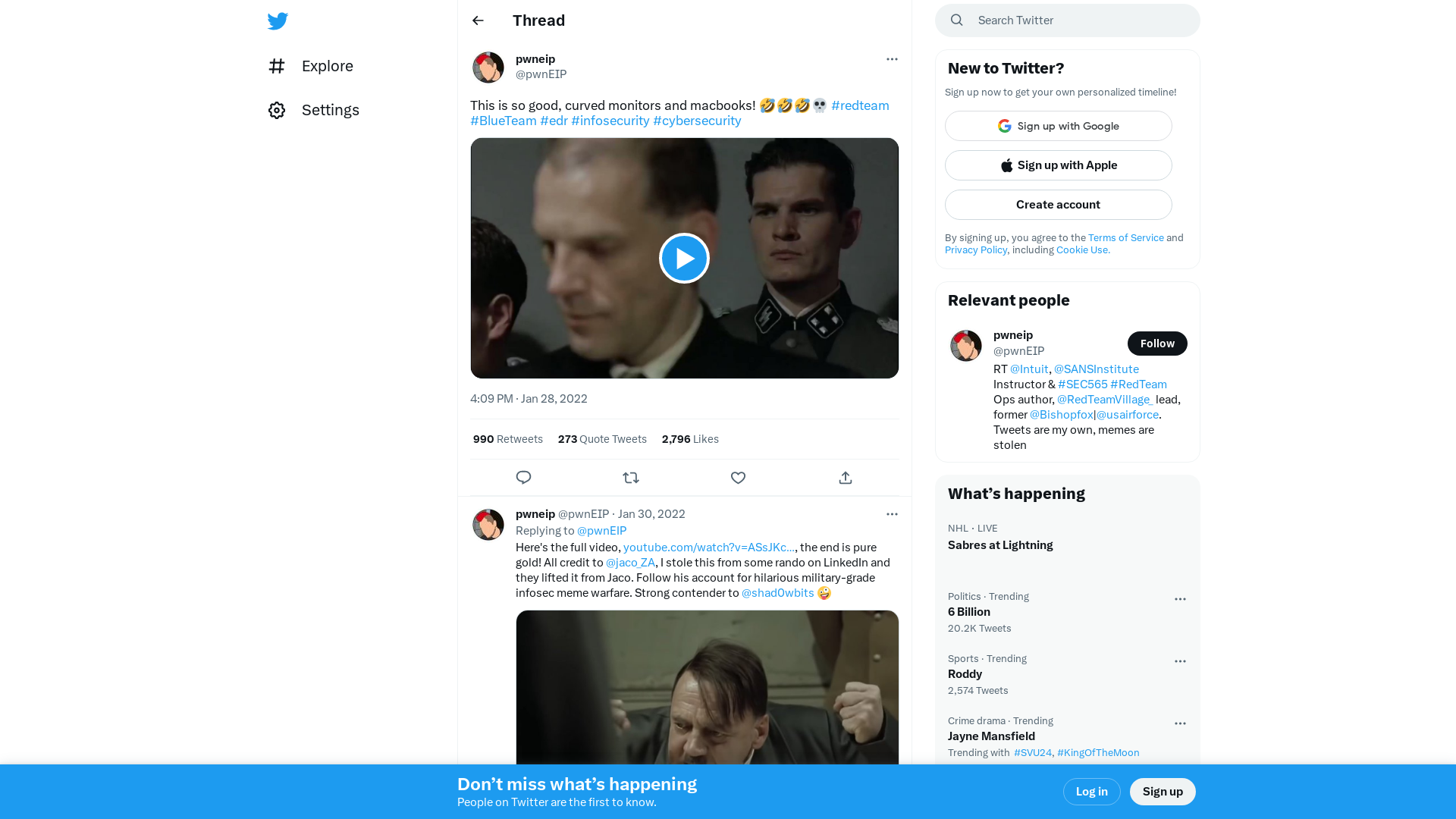 pwneip on Twitter: "This is so good, curved monitors and macbooks! 🤣🤣🤣💀 #redteam #BlueTeam #edr #infosecurity #cybersecurity https://t.co/cpX0QCoWQO" / Twitter