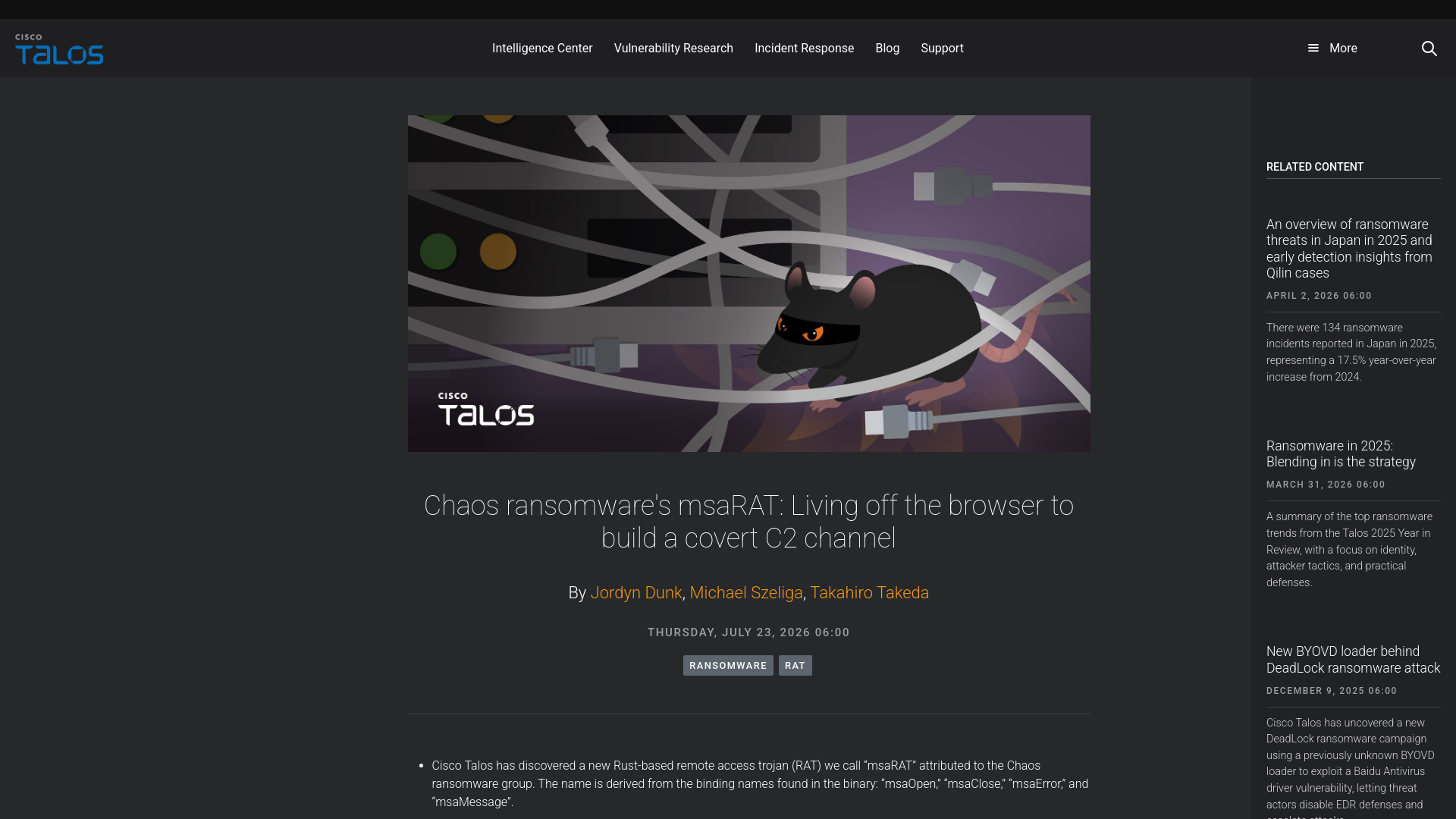 Chaos ransomware's msaRAT: Living off the browser to build a covert C2 channel