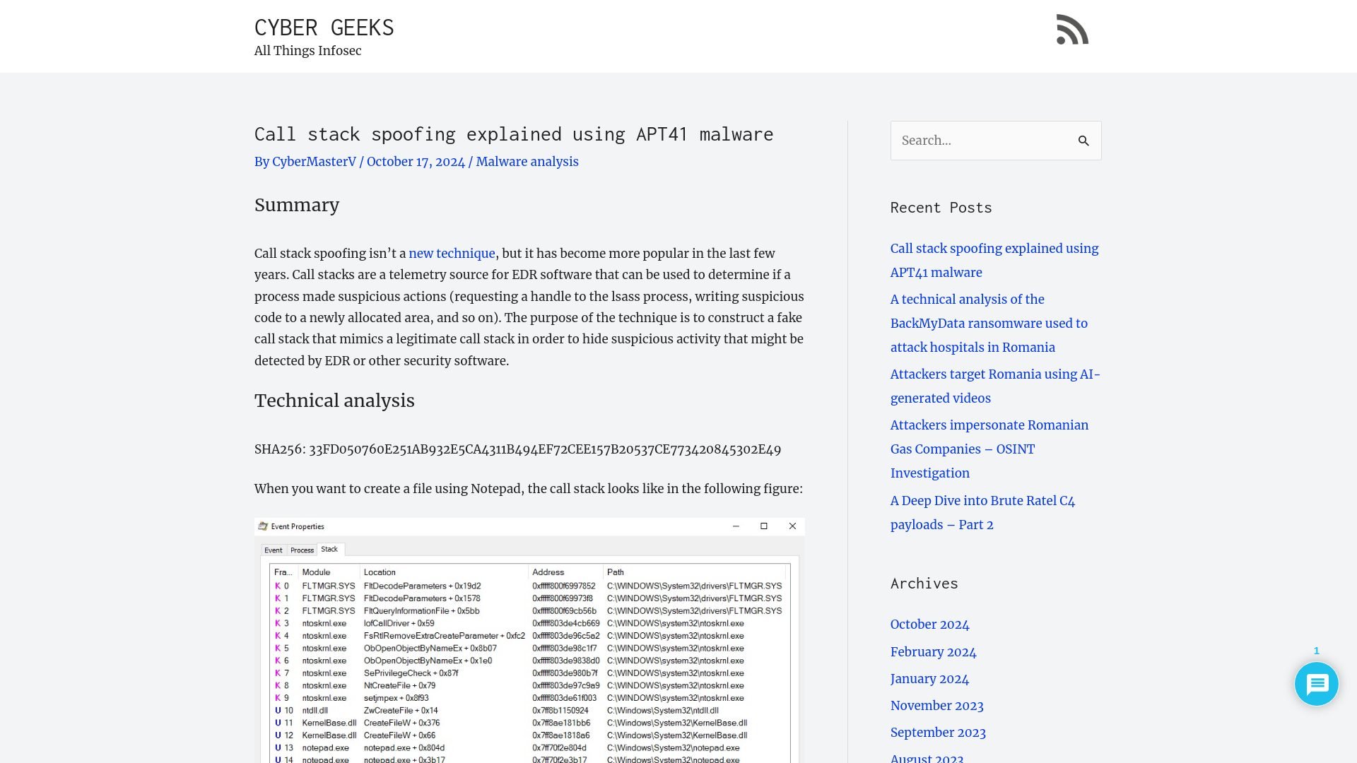 Call stack spoofing explained using APT41 malware – CYBER GEEKS