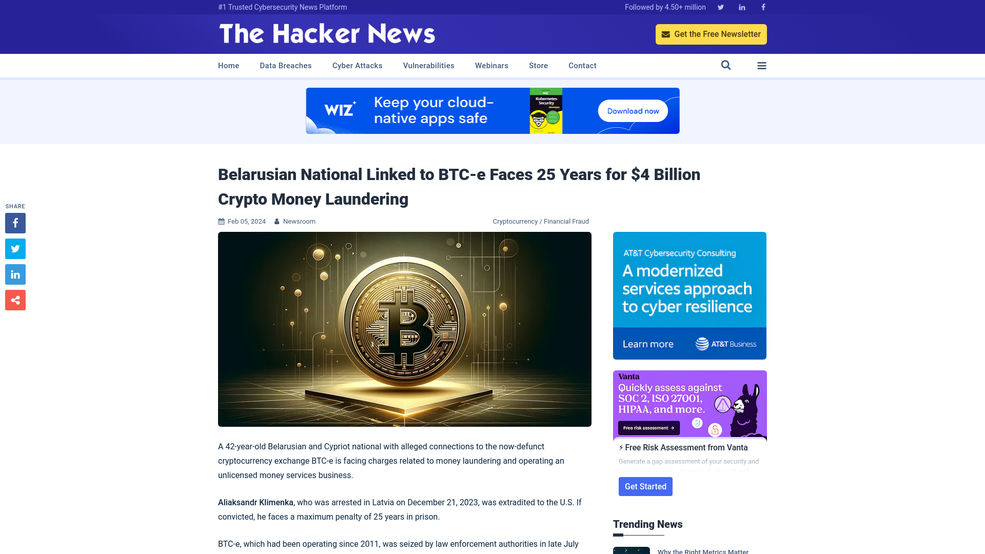 Belarusian National Linked to BTC-e Faces 25 Years for $4 Billion Crypto Money Laundering