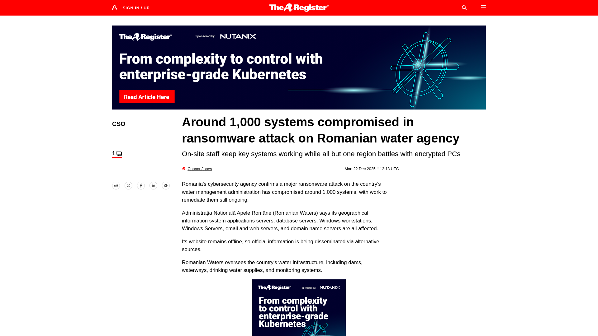 1,000 systems pwned in Romanian Waters ransomware attack • The Register