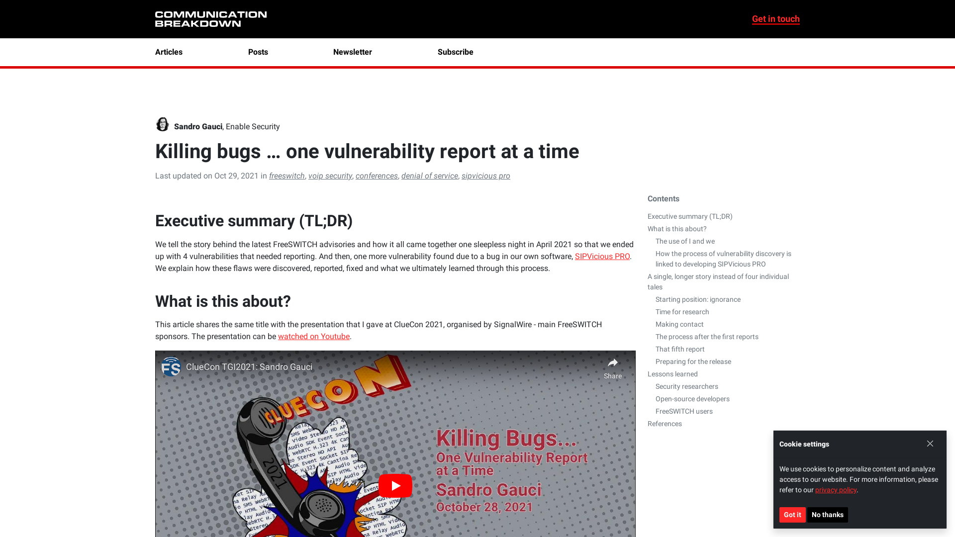 Killing bugs ... one vulnerability report at a time – Communication Breakdown - VoIP & WebRTC Security