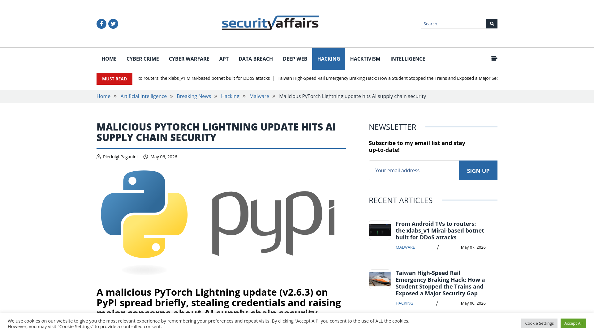 Malicious PyTorch Lightning update hits AI supply chain security