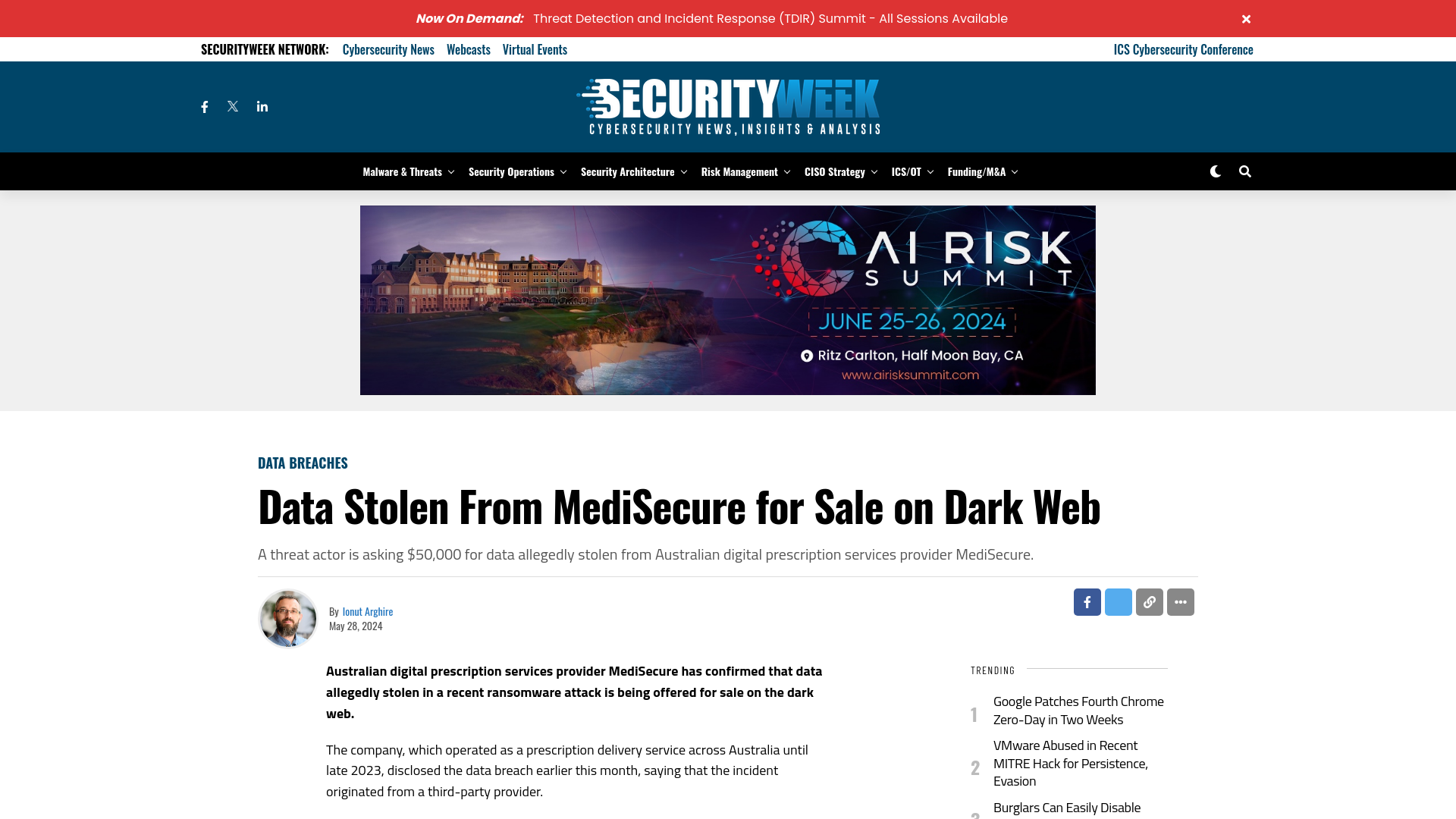 Data Stolen From MediSecure for Sale on Dark Web - SecurityWeek