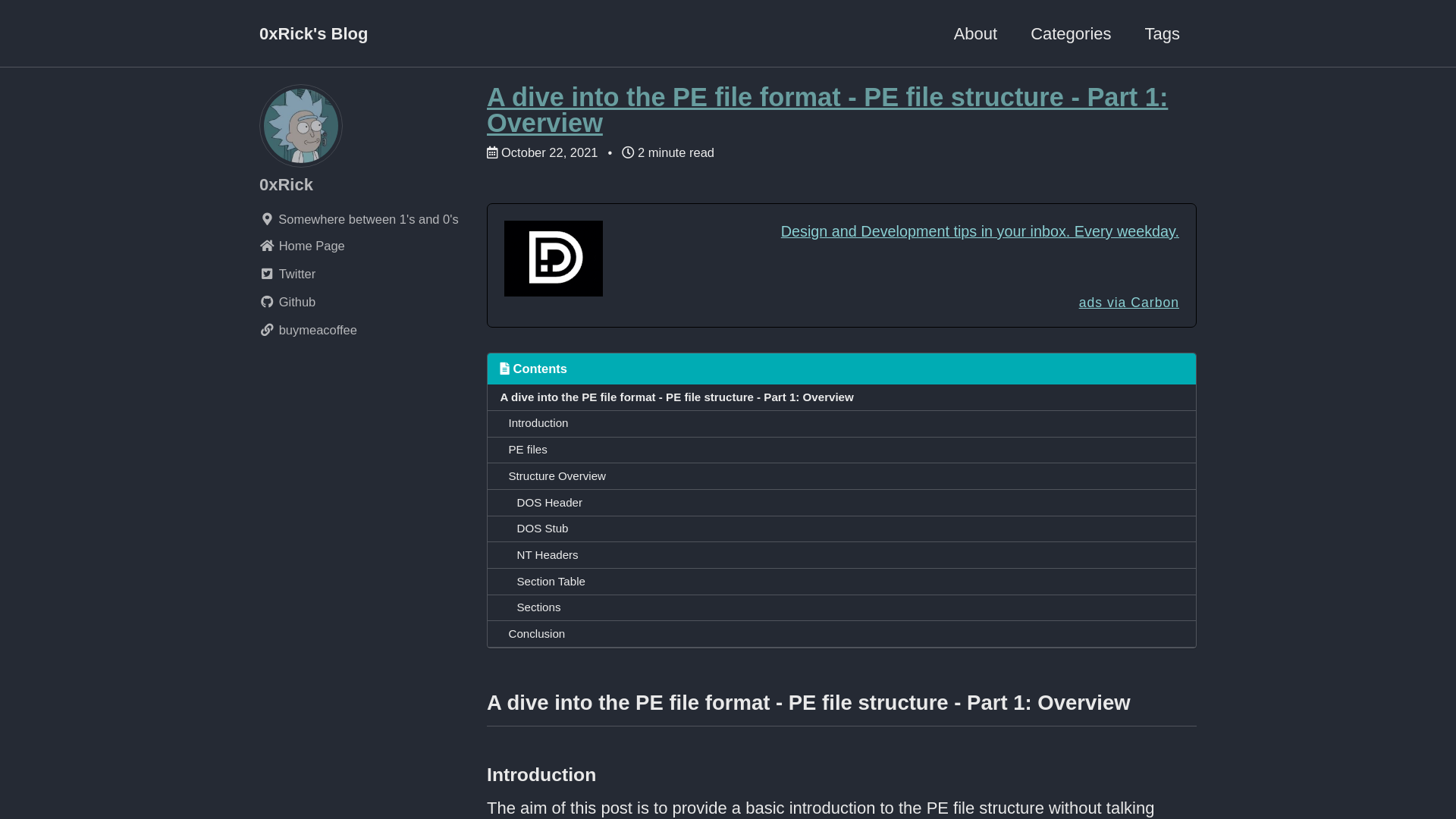 A dive into the PE file format - PE file structure - Part 1: Overview - 0xRick’s Blog