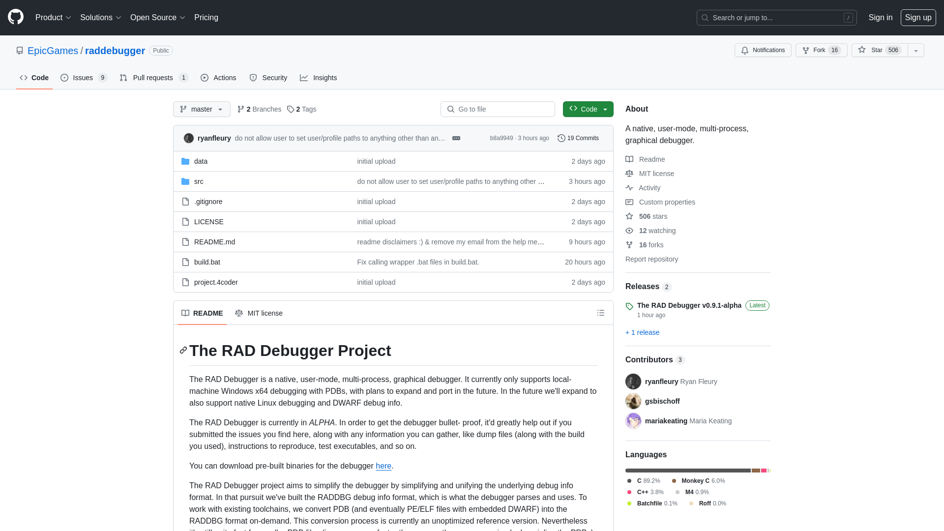 GitHub - EpicGames/raddebugger: A native, user-mode, multi-process, graphical debugger.