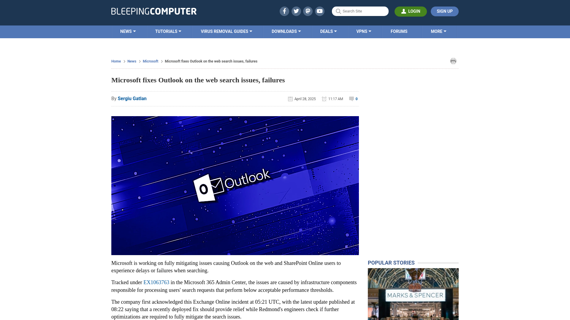 Microsoft fixes Outlook on the web search issues, failures