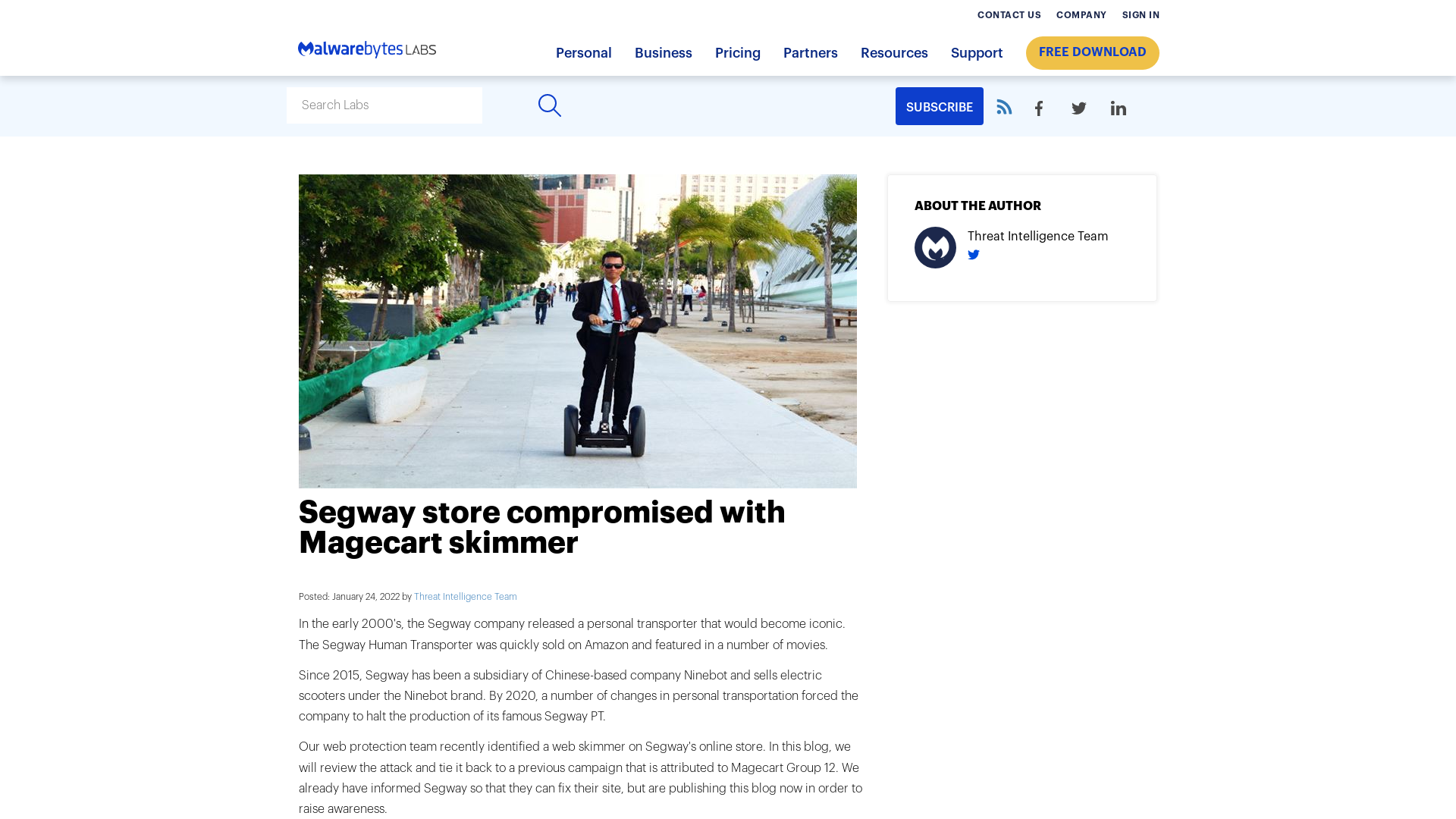 Segway store compromised with Magecart skimmer