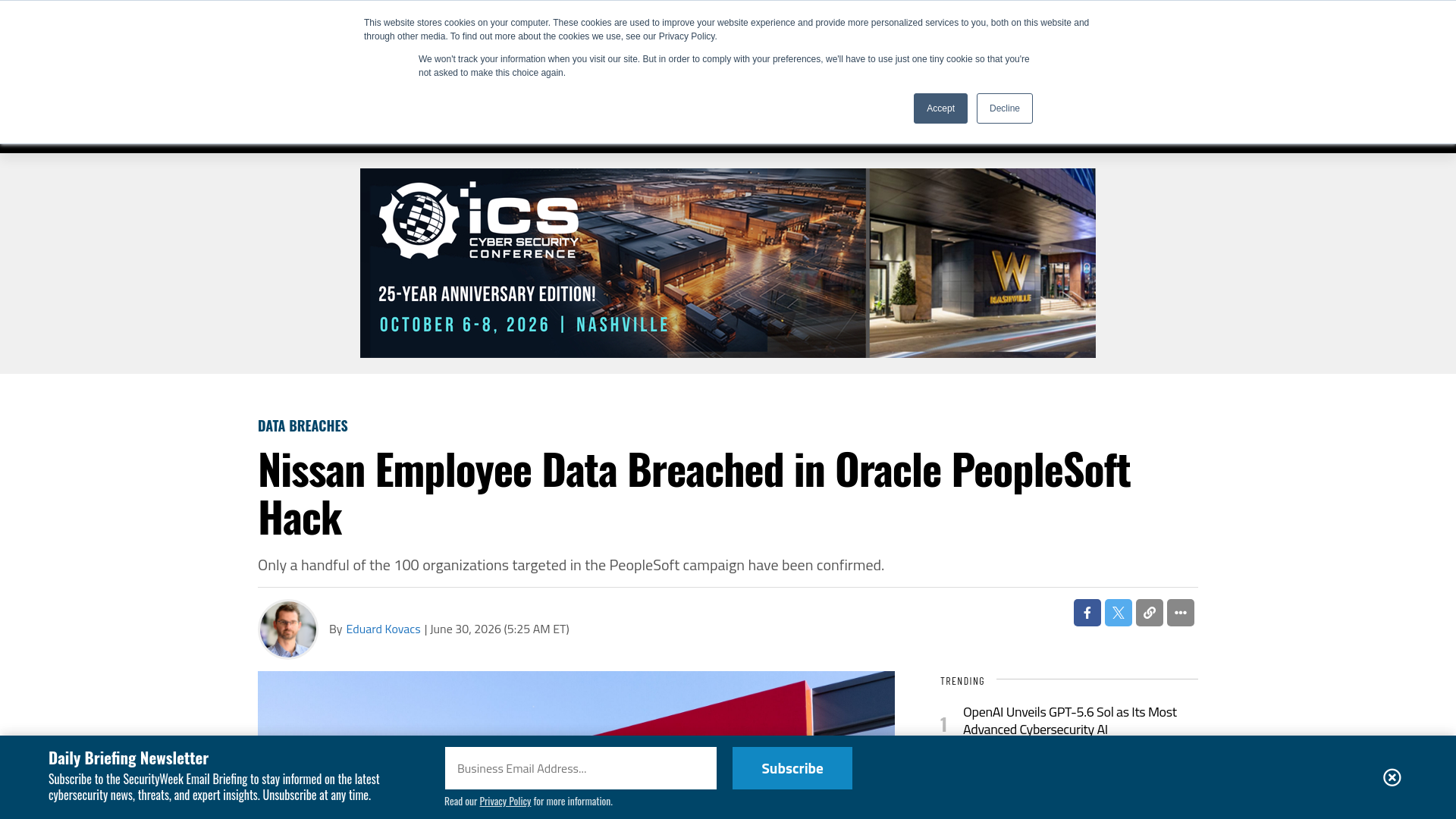 Nissan Employee Data Breached in Oracle PeopleSoft Hack - SecurityWeek