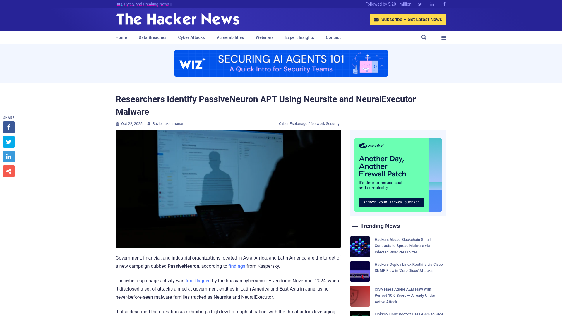 Researchers Identify PassiveNeuron APT Using Neursite and NeuralExecutor Malware