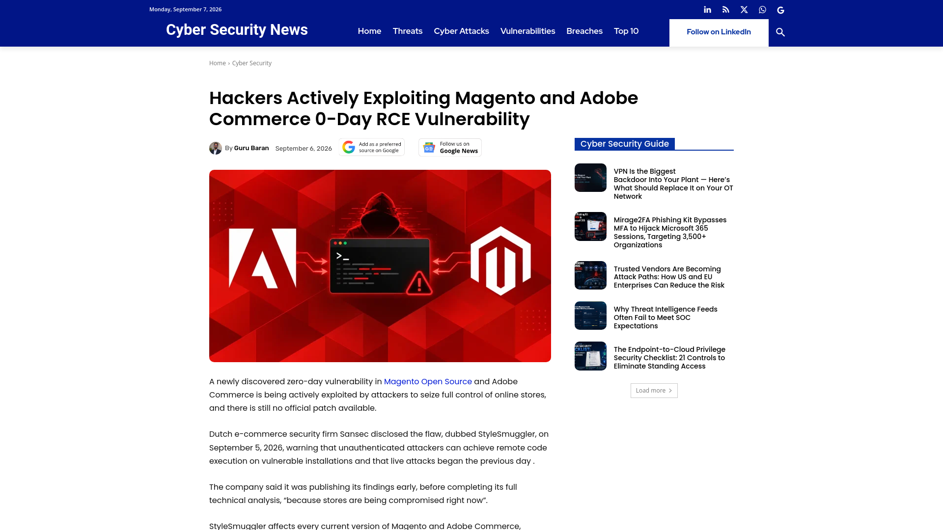 Hackers Actively Exploiting Magento and Adobe Commerce 0-Day RCE Vulnerability