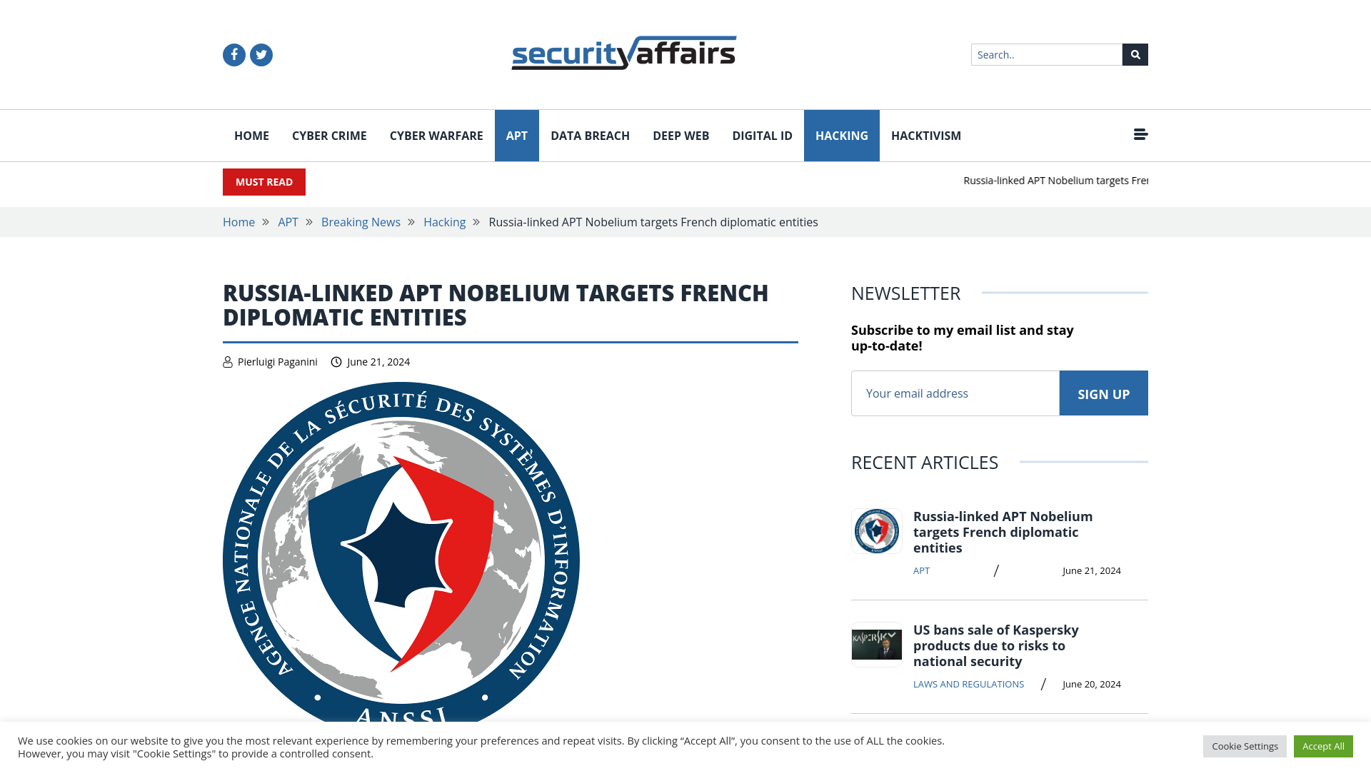 Russia-linked APT Nobelium targets French diplomatic entities