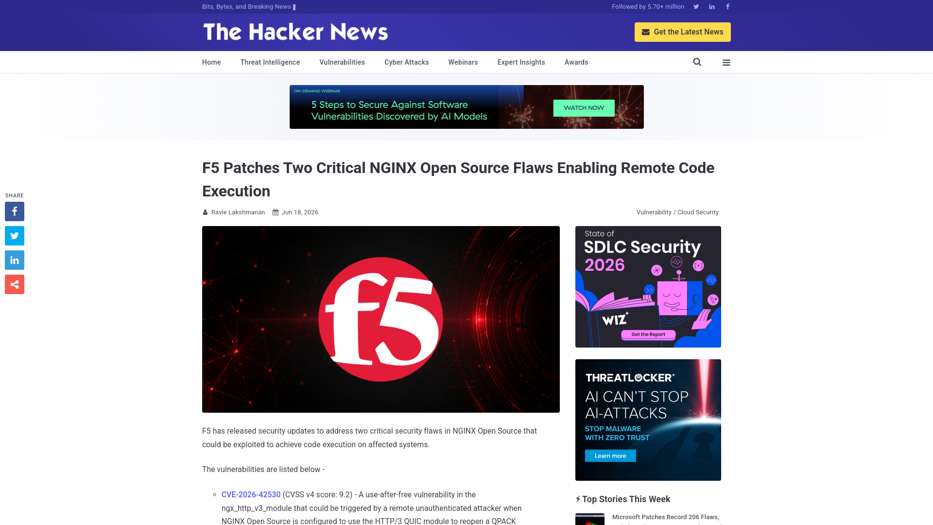 F5 Patches Two Critical NGINX Open Source Flaws Enabling Remote Code Execution