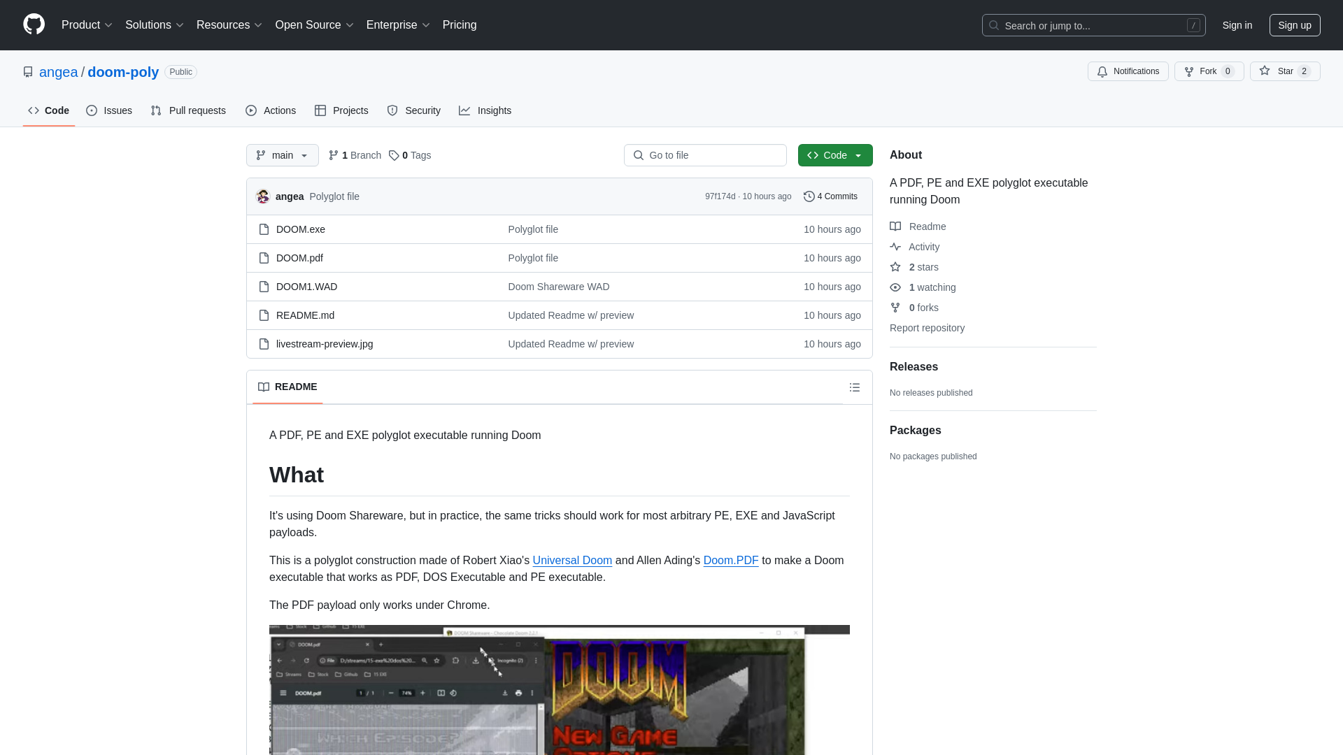 GitHub - angea/doom-poly: A PDF, PE and EXE polyglot executable running Doom