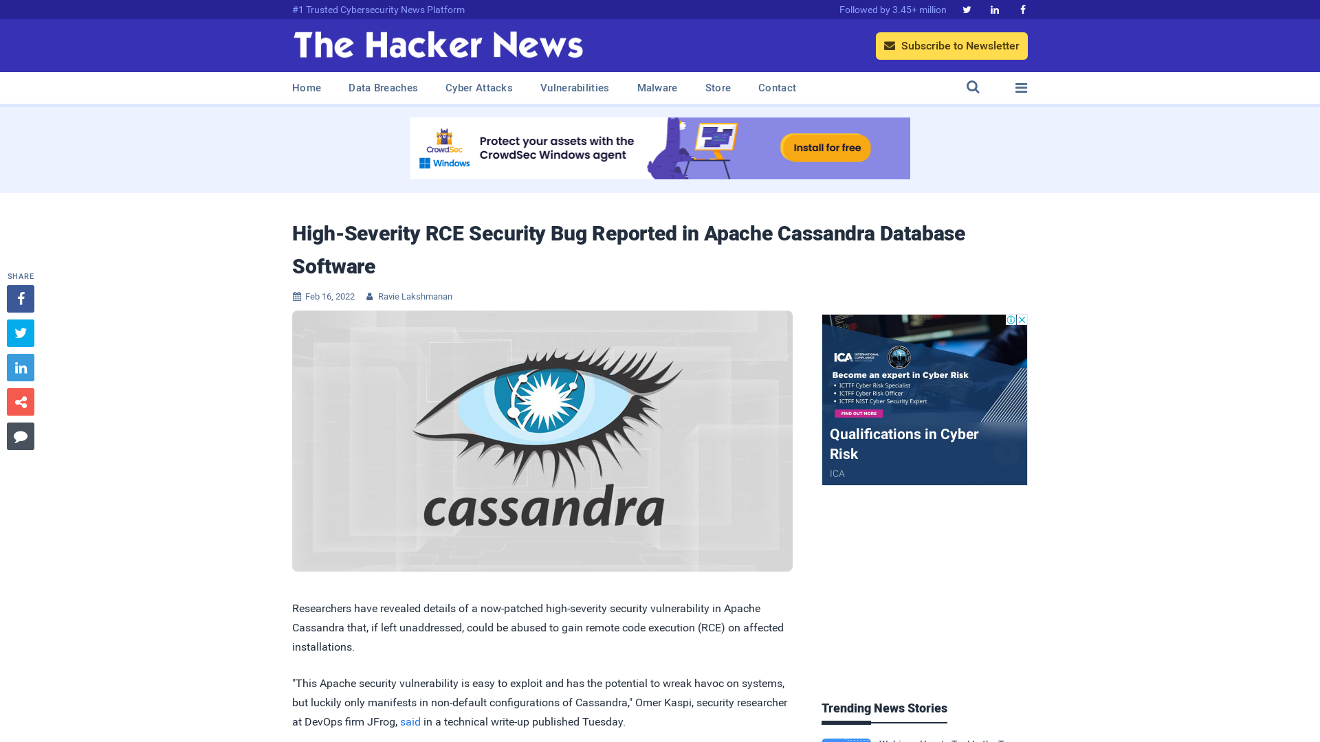 High-Severity RCE Security Bug Reported in Apache Cassandra Database Software