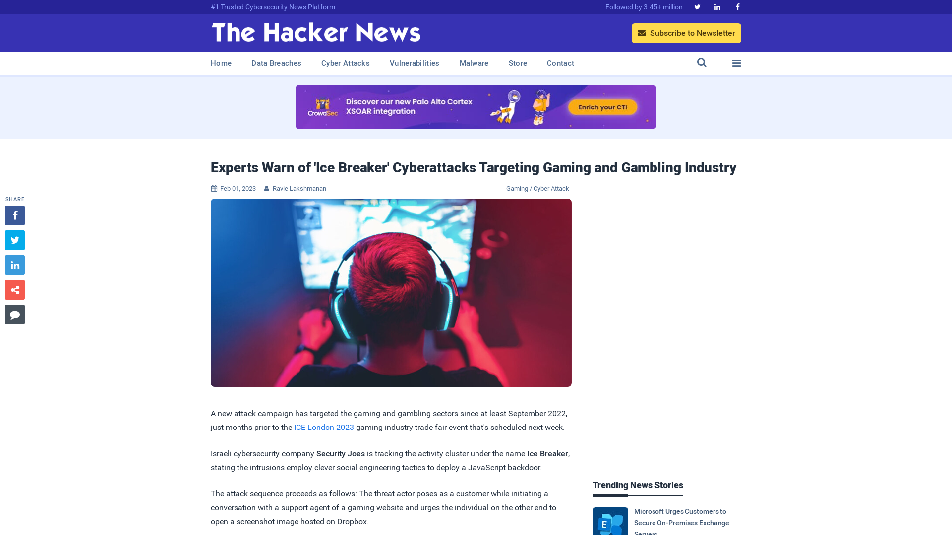 Experts Warn of 'Ice Breaker' Cyberattacks Targeting Gaming and Gambling Industry