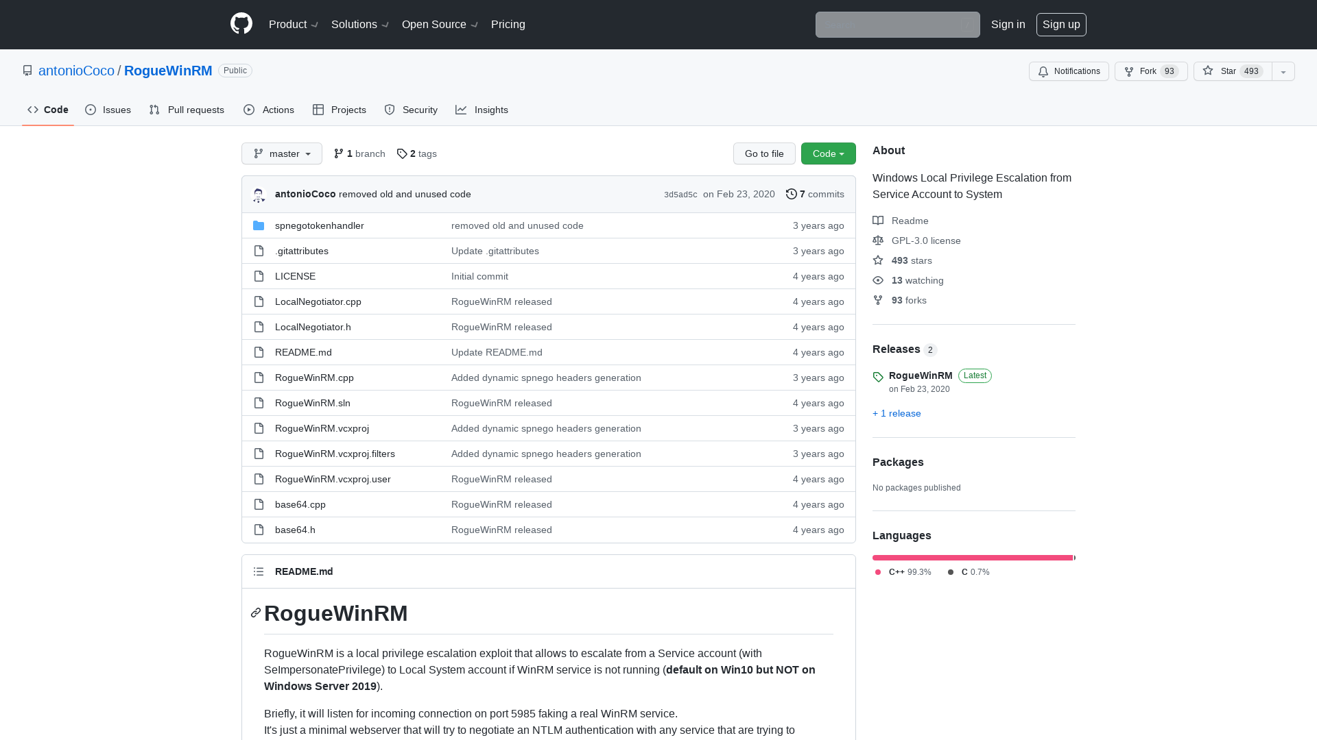 GitHub - antonioCoco/RogueWinRM: Windows Local Privilege Escalation from Service Account to System