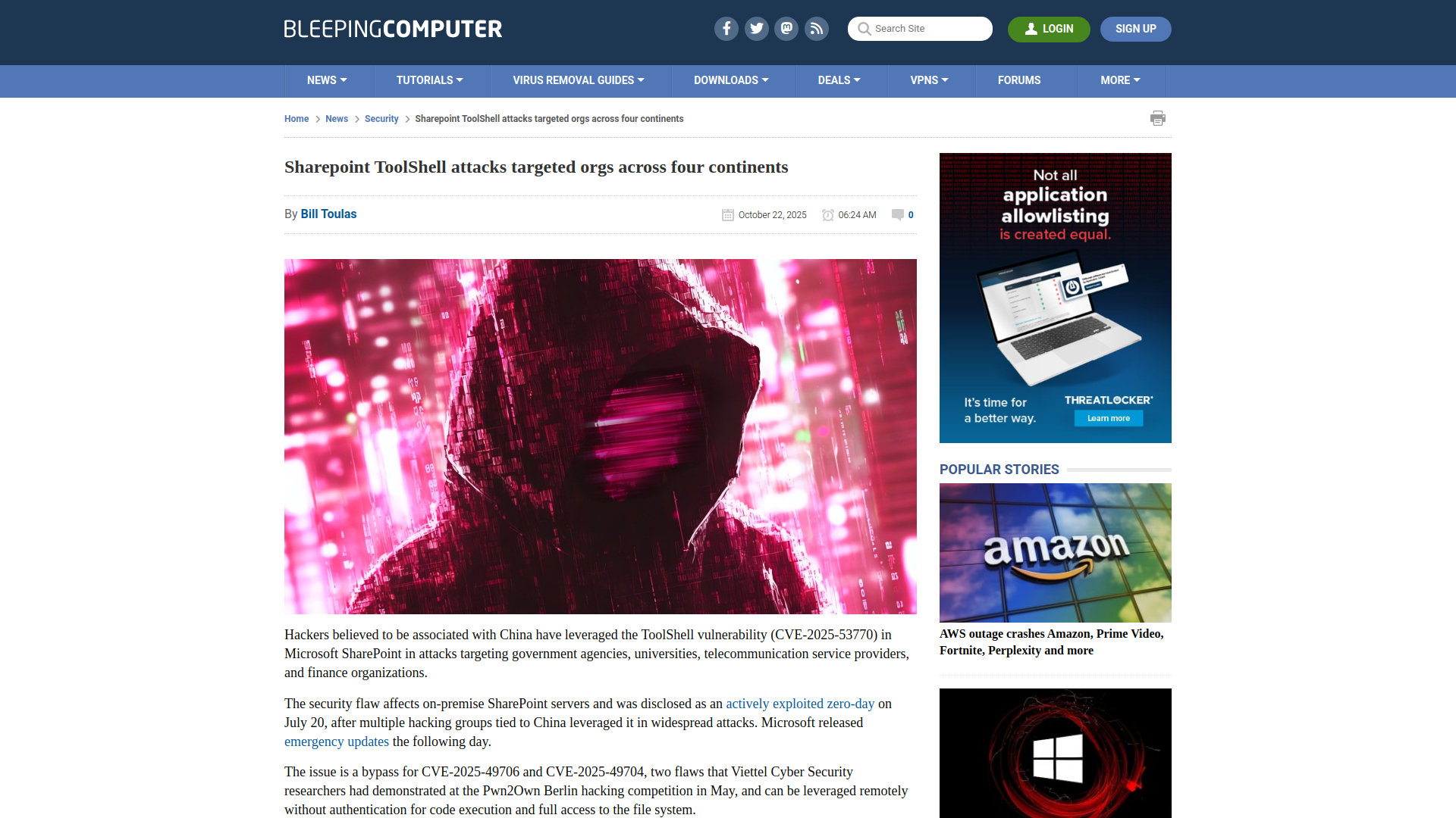 Sharepoint ToolShell attacks targeted orgs across four continents