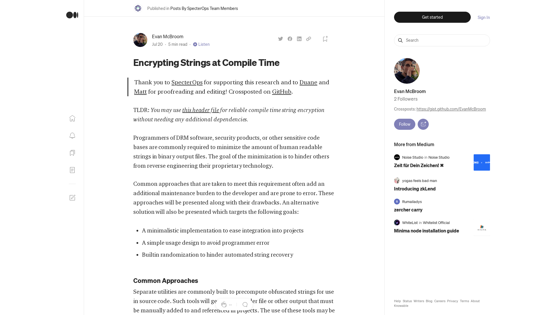 Encrypting Strings at Compile Time | by Evan McBroom | Jul, 2022 | Posts By SpecterOps Team Members