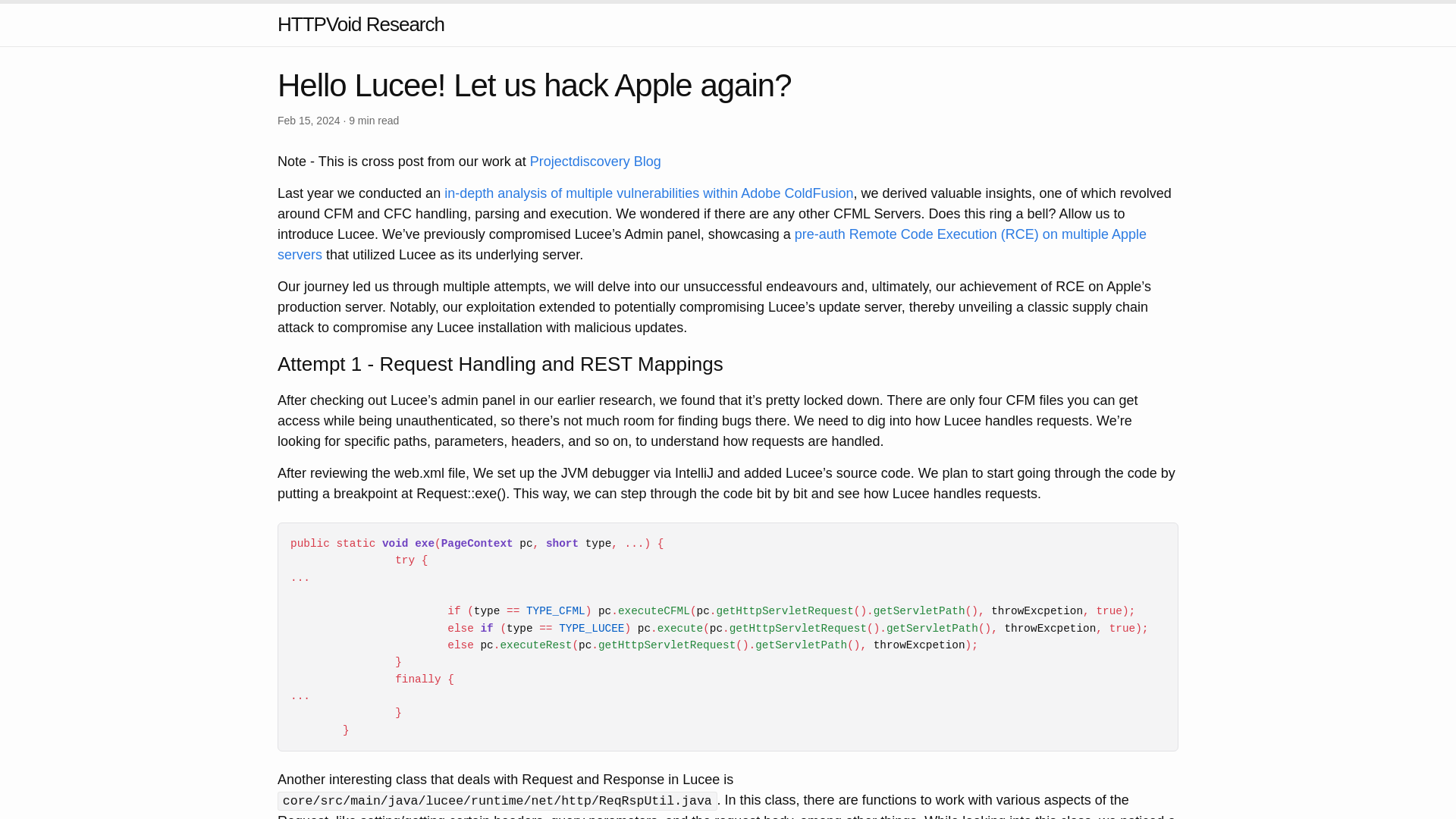Hello Lucee! Let us hack Apple again? | HTTPVoid Research