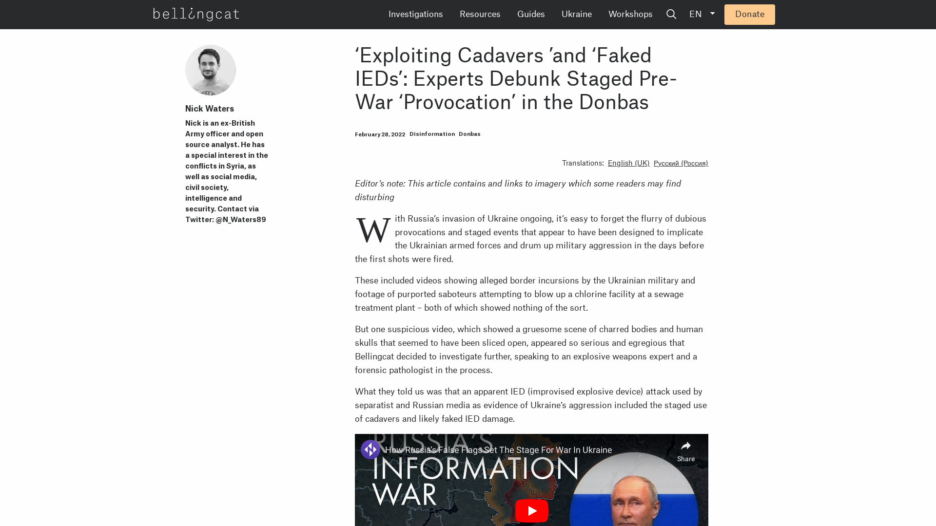 ‘Exploiting Cadavers ’and ‘Faked IEDs’: Experts Debunk Staged Pre-War ‘Provocation’ in the Donbas - bellingcat
