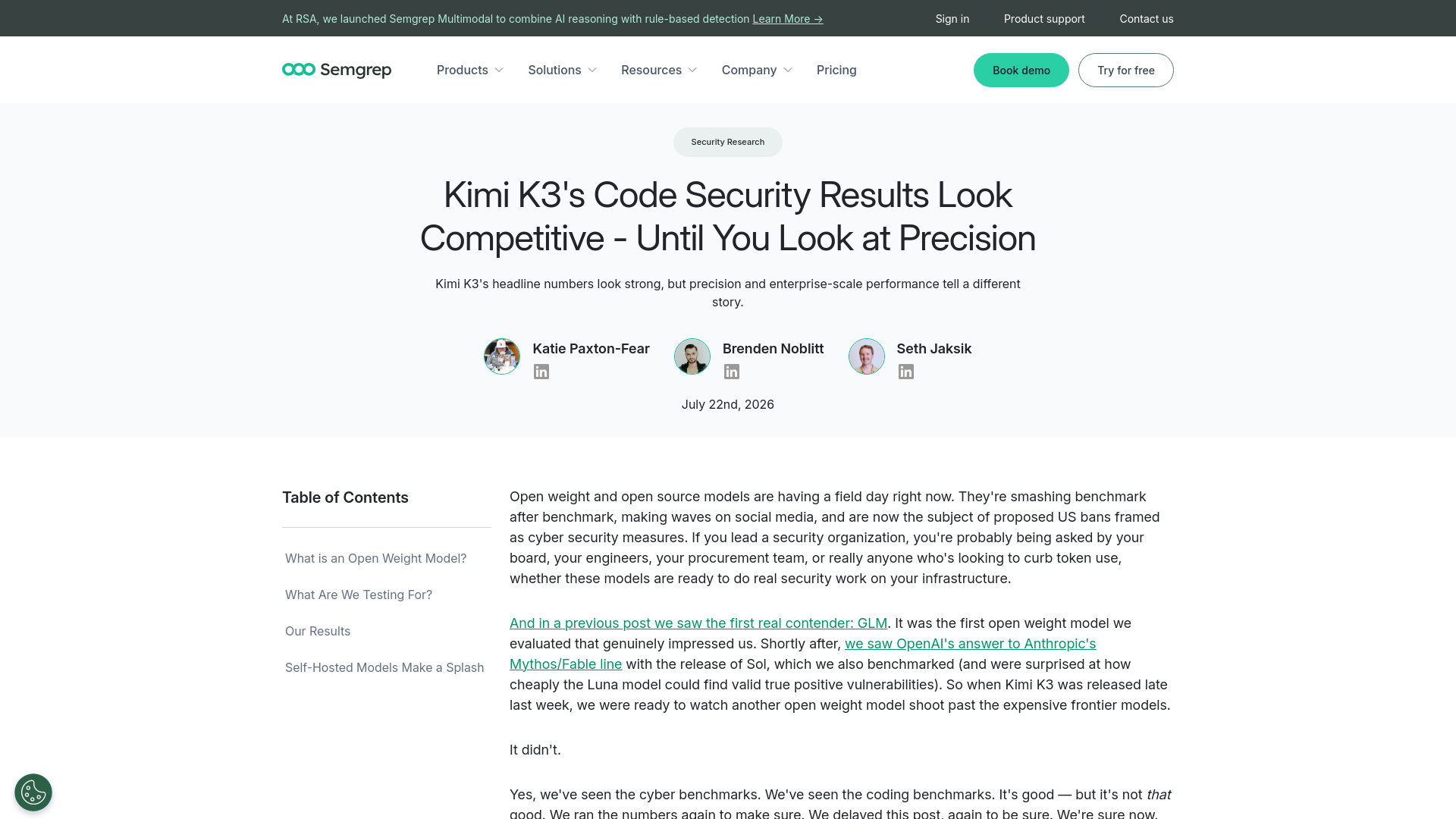 Kimi K3 Benchmarks: Strong on Paper, Weak on Precision | Semgrep