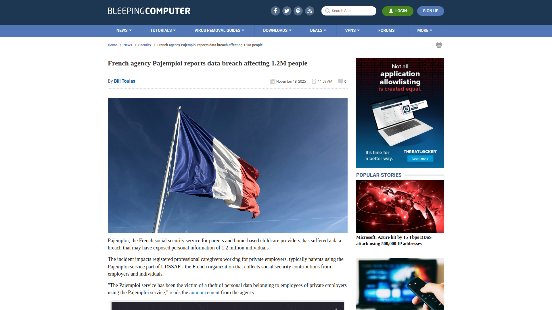 French agency Pajemploi reports data breach affecting 1.2M people