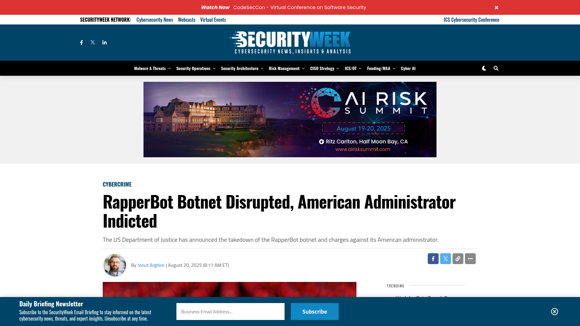 RapperBot Botnet Disrupted, American Administrator Indicted - SecurityWeek