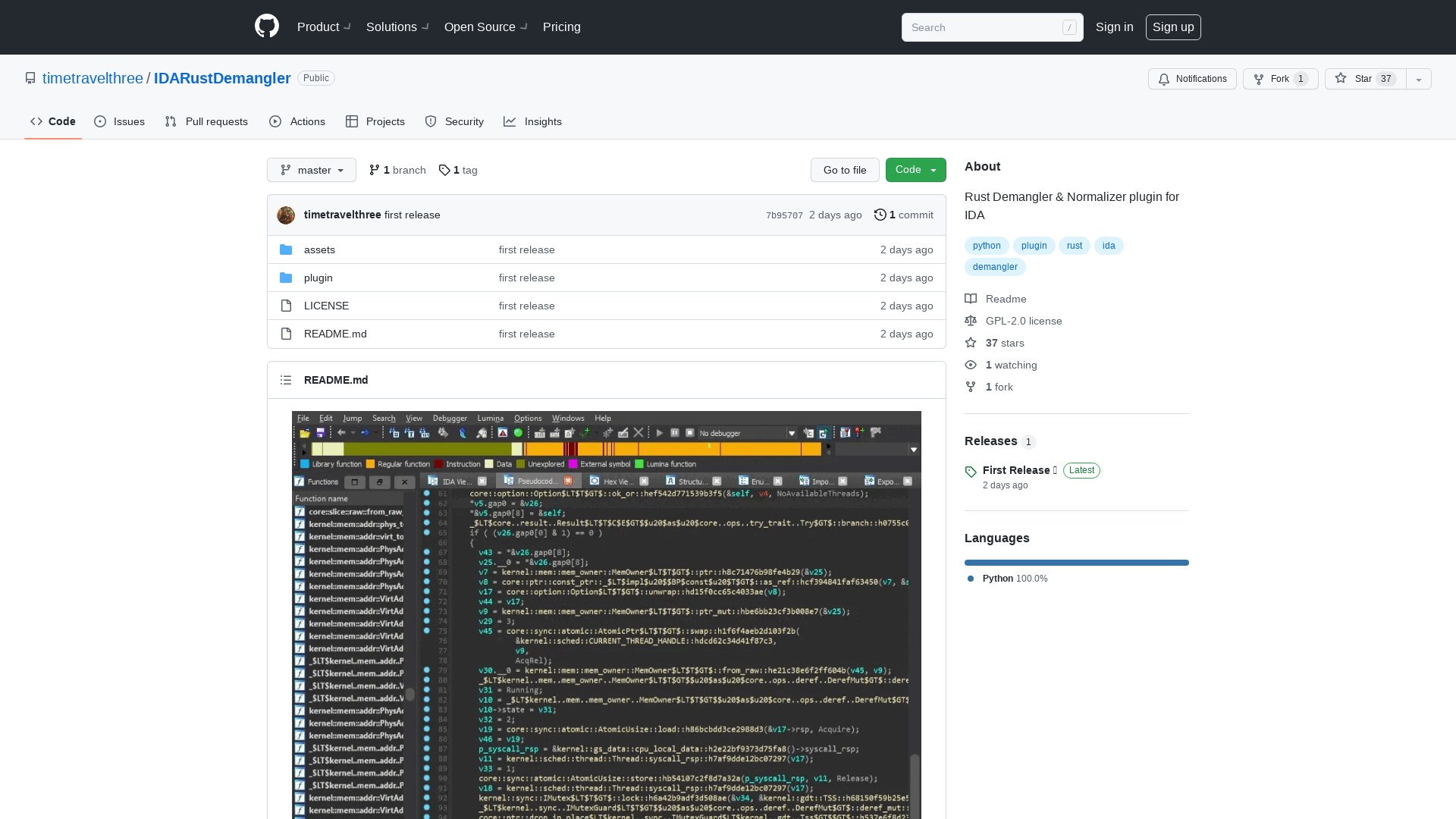 GitHub - timetravelthree/IDARustDemangler: Rust Demangler & Normalizer plugin for IDA