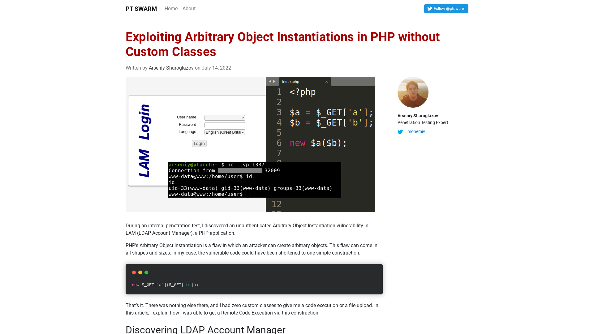 Exploiting Arbitrary Object Instantiations in PHP without Custom Classes – PT SWARM