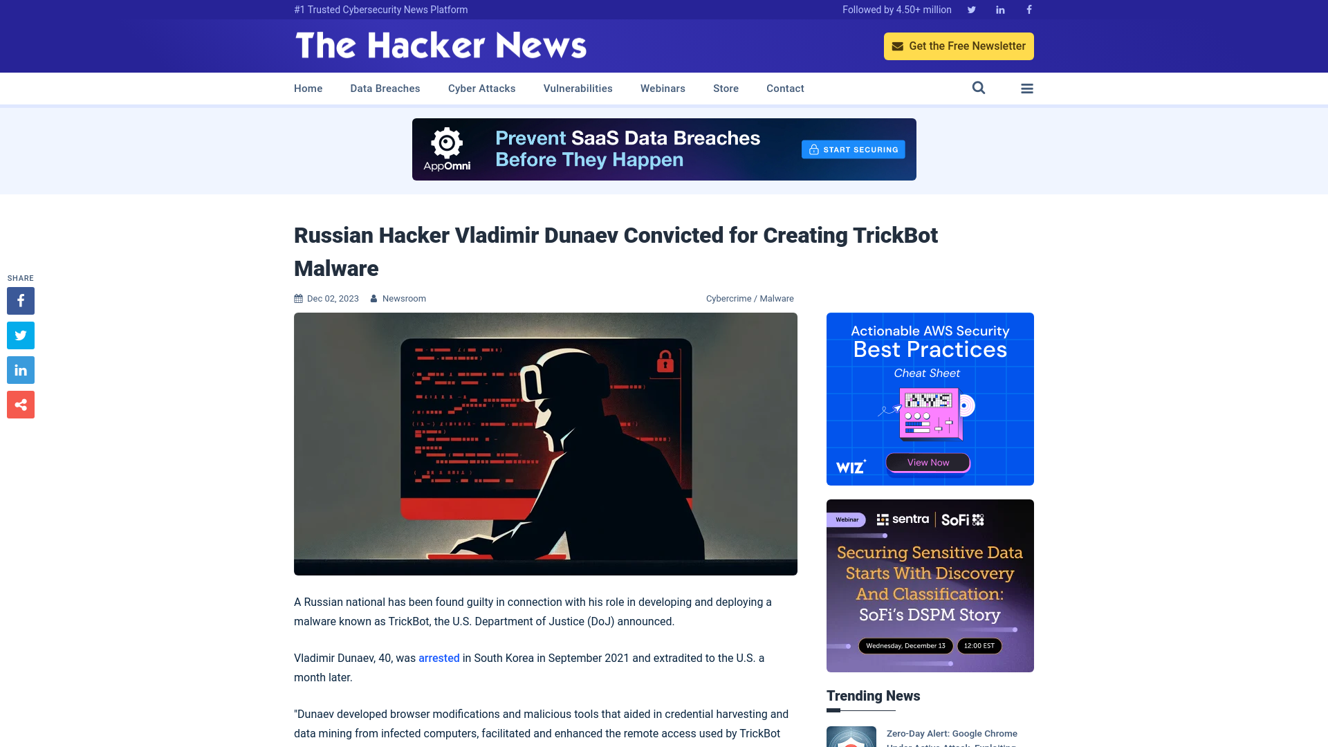 Russian Hacker Vladimir Dunaev Convicted for Creating TrickBot Malware